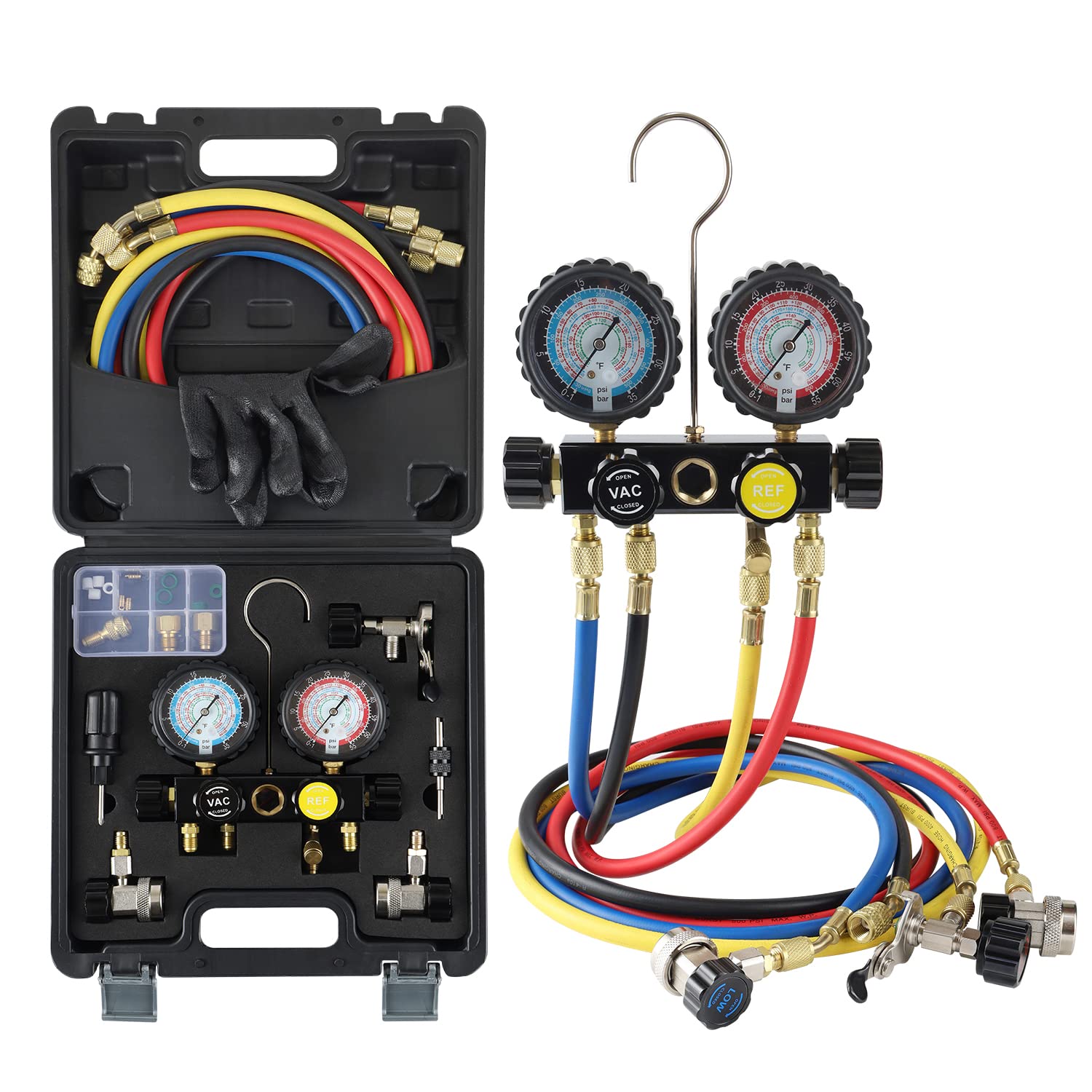 Lichamp HVAC Gauges with Hoses, AC Manifold Gauge Set R134A R410A R404A R22 Refrigerant Gauges