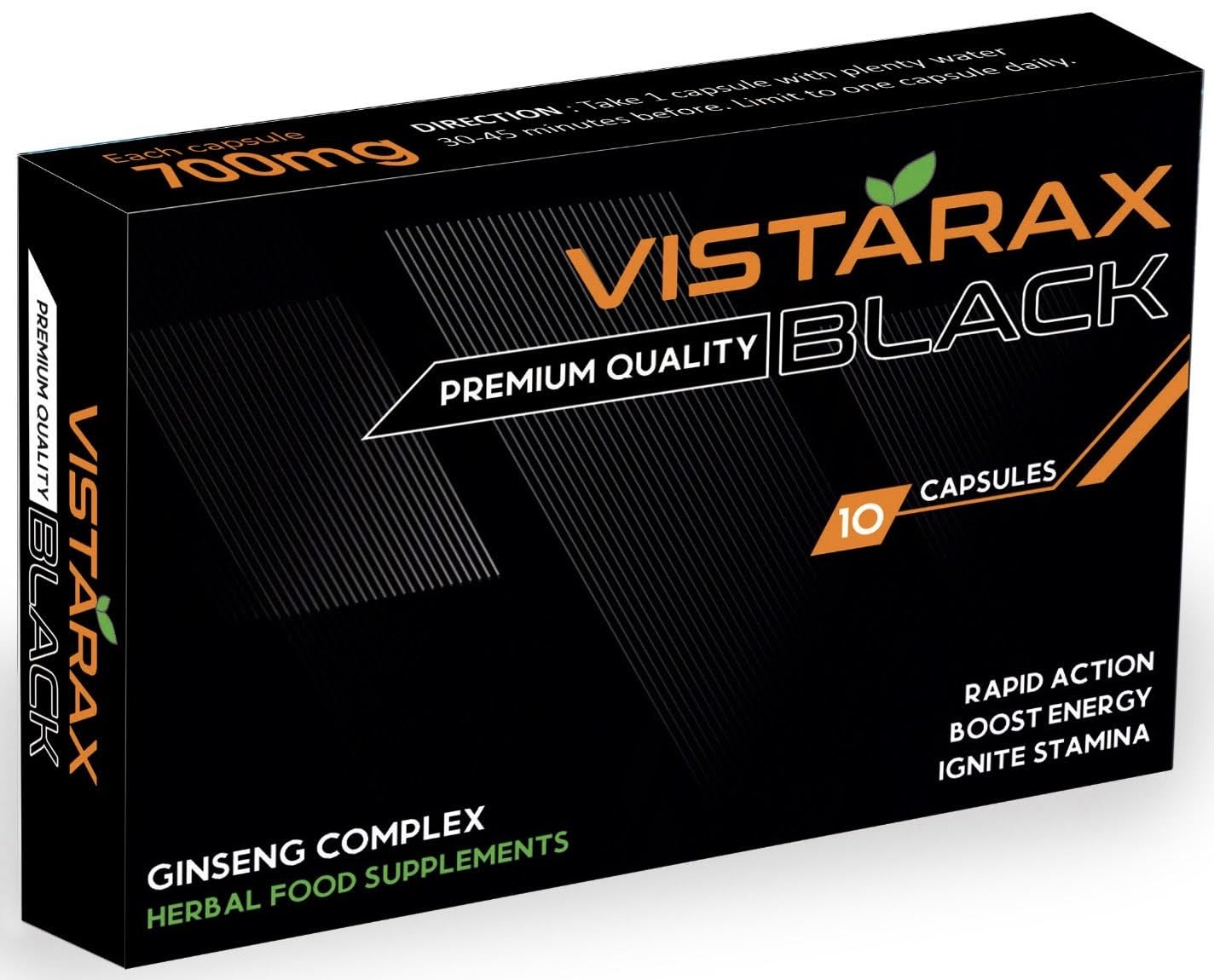 VISTARAX Black - Ignite Your Stamina to Go Longer & Stronger - Stamina Endurance Booster - Black Supplement Pills for Men - 10 Ginseng Capsules