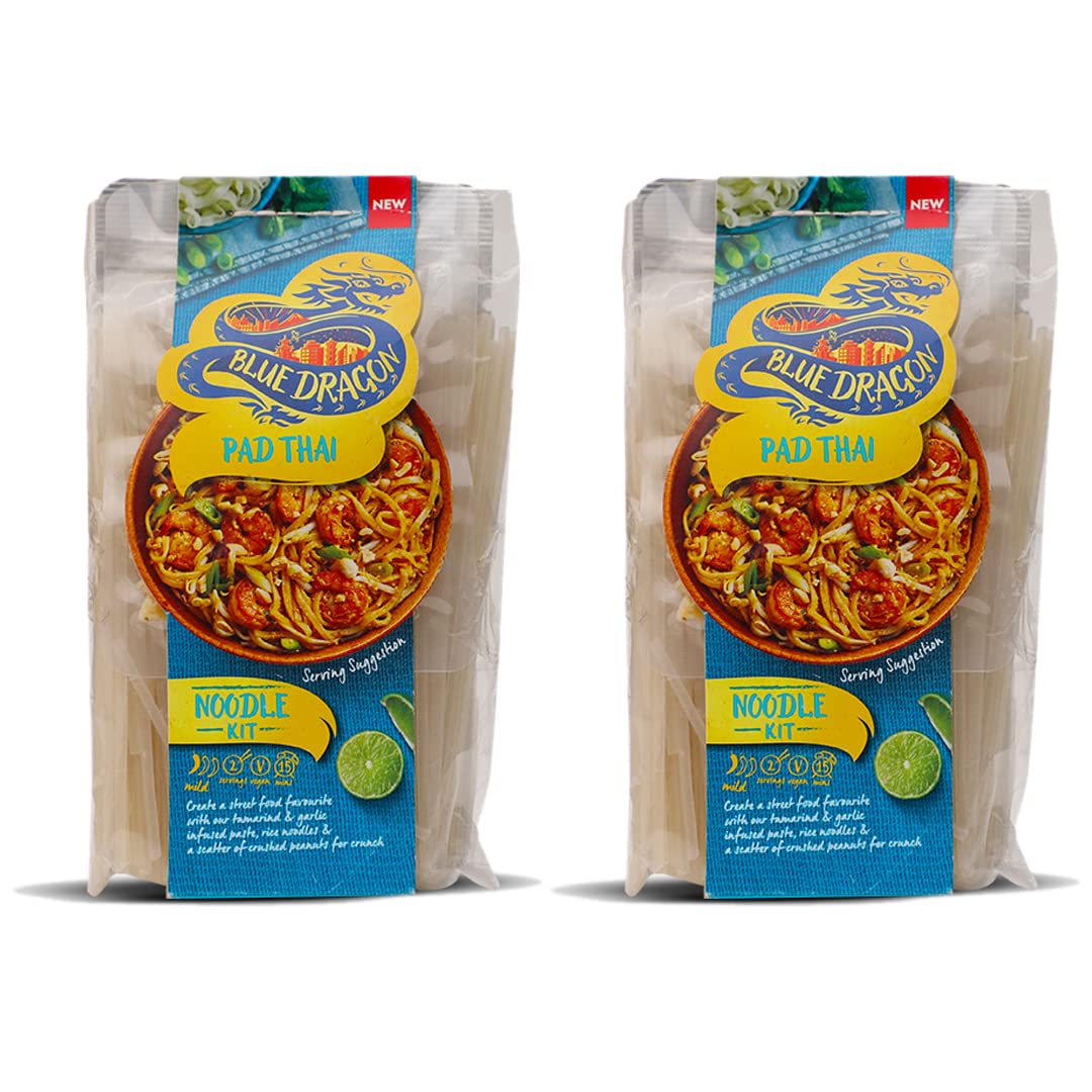 Blue Dragon Pad Thai Noodles Kit | No Preservative & No Artificial Colors | Anti - Oxidant & Vegan | Soya, Peanuts, Nuts & Wheat Noodles Packet - 265gm (Pack of 2)