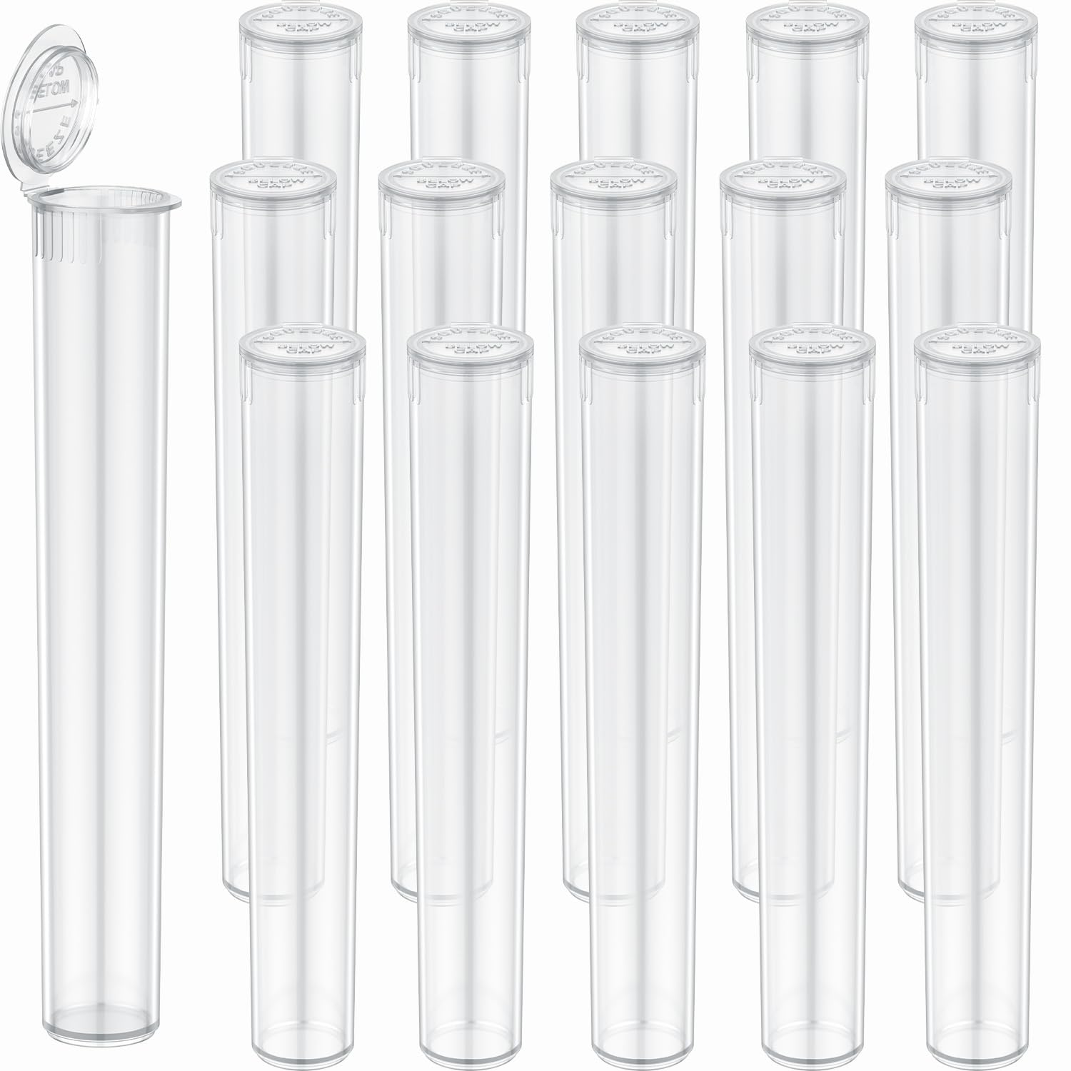 116mm Tubes Clear King-Size Plastic Storage Tube Vials(15 Pack), Urekt Child Resistant Pop Top Open Case Waterproof Plastic Container Holder BPA FREE