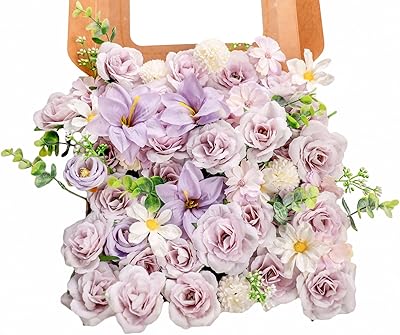 LOIDOU Fake Flowers Artificial Flowers for Outdoors Decorations Faux Flowers for Wedding Decor Baby Bridal Shower Gifts Centerpiece Table Silk Roses Peony Flowers with Gtems Mix Combo(Camellia-Purple)