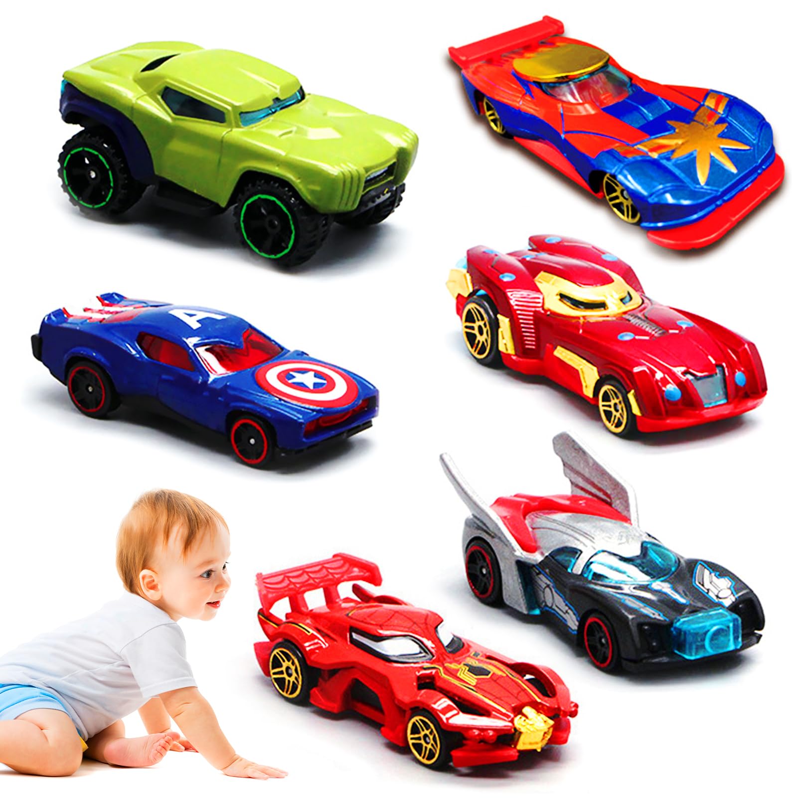 Aonuily Hot Spider Wheels Car, 6Pcs Hero Car Toys Avengers Marvel Alloy Car Toys Mini Marvel Toys for Kids Boy Birthday Gift