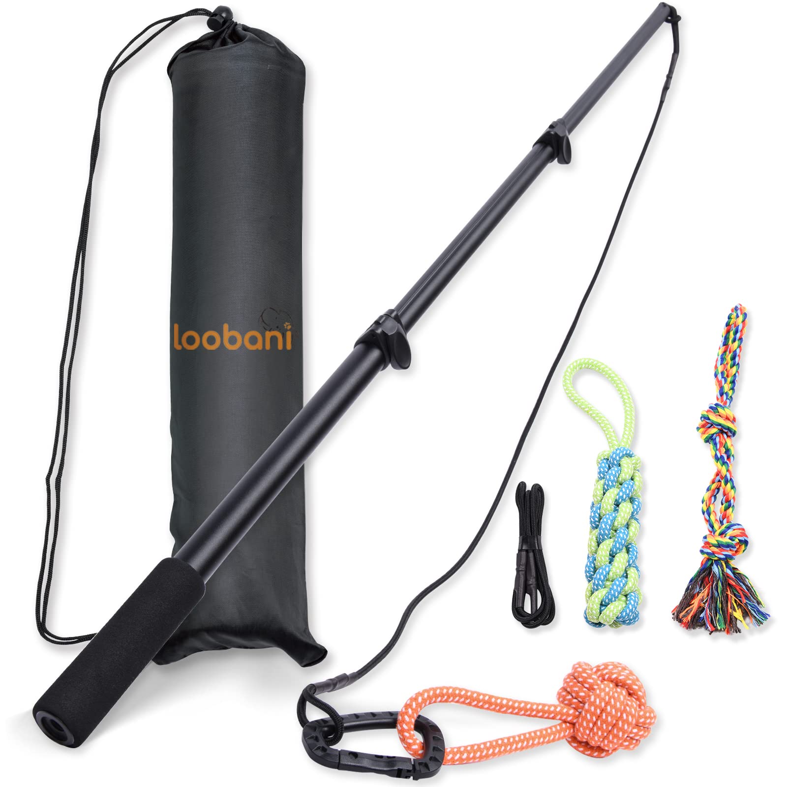 LOOBANI Flirt Pole for Dogs Chase and Tug of War, Dog Flirt Pole with Detachable Interactive Toys, Extendable Teaser Wand Pet Flirt Stick Pole for Large Medium Small Dogs Training & Playing & Exercise