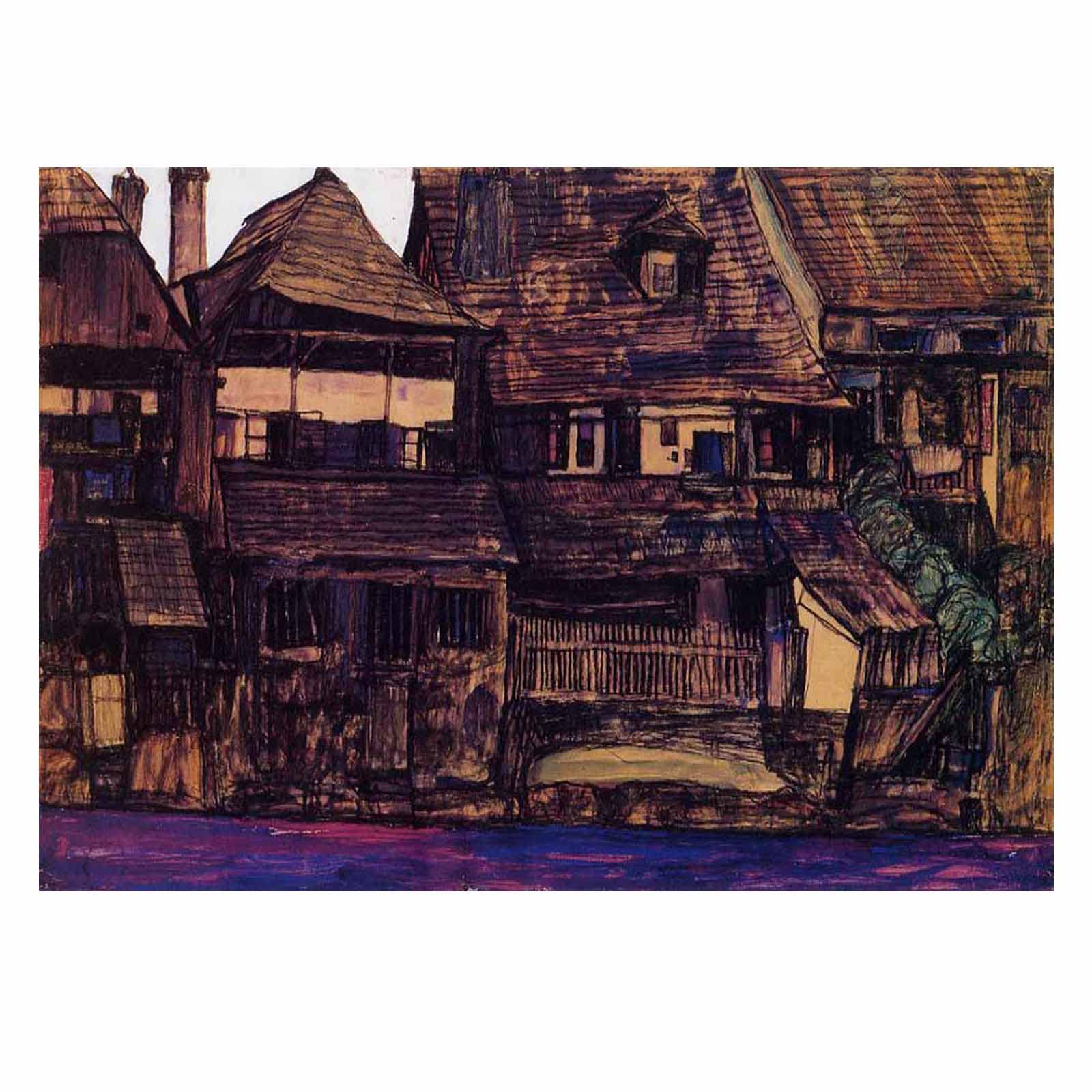 Egon Schiele Print-Houses on the Moldau Canvas Art Pictures for Living Room Decor Bedroom Canvas Wall Art Ready to Hang,Home Decorations for Kitchen Wall Decor(30x42cm12x17in,Unframe)