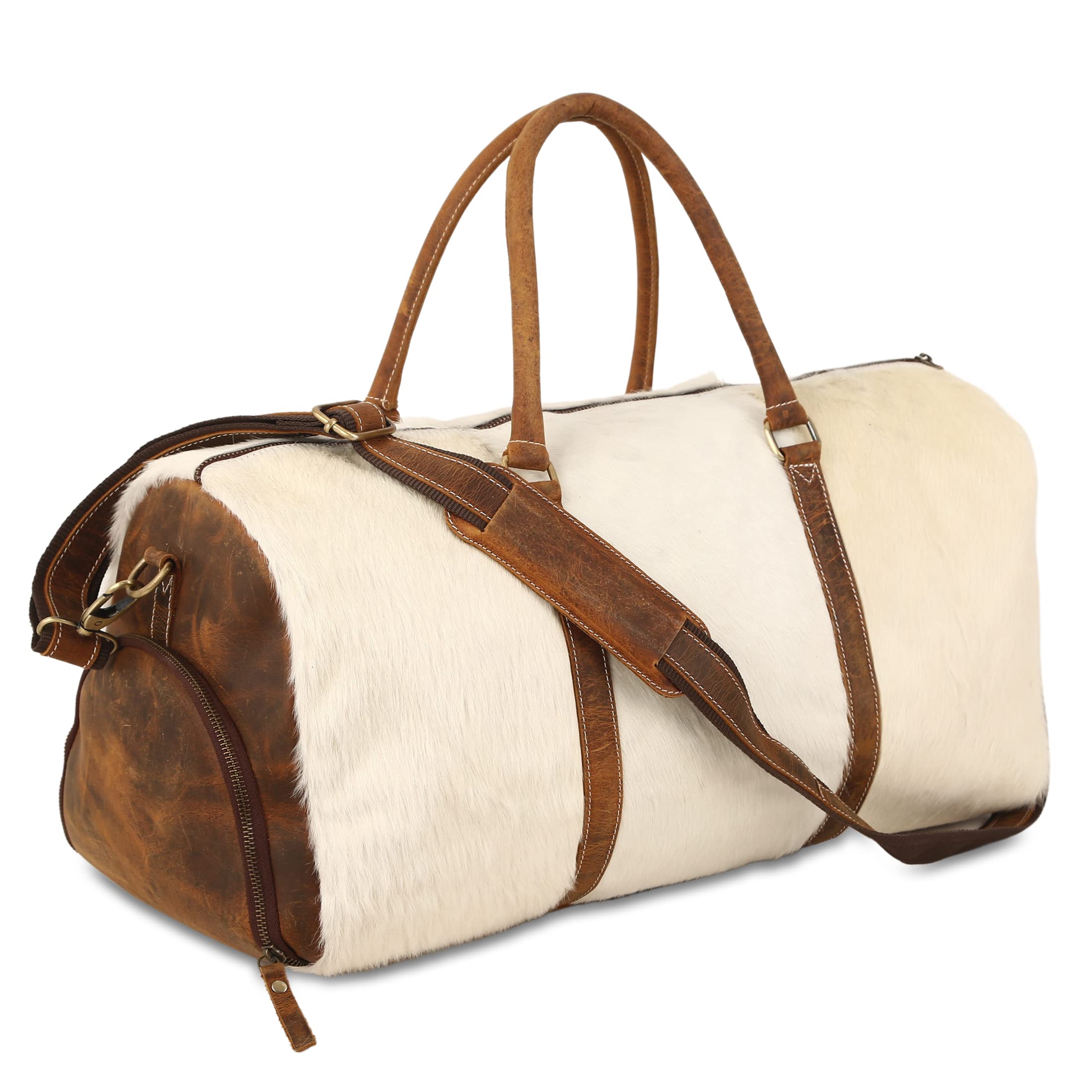 22 inches leather hairon duffel(white) bag, white, Hairon Leather Duffel Bag