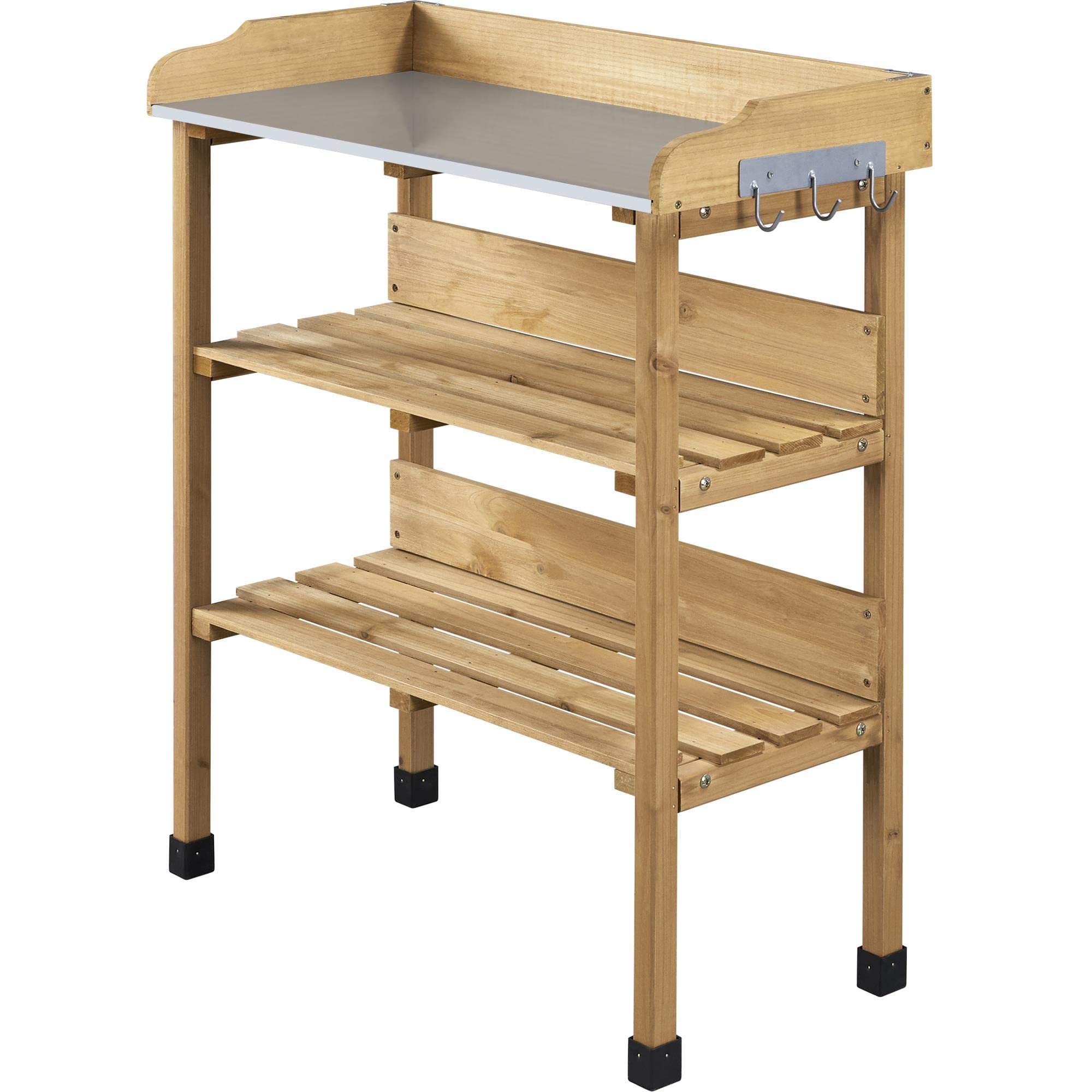 costoffs Wooden Potting Bench Table Garden Fir Wood Potting Table with Storage Shelf and Hooks, 77x37x90 cm Wood