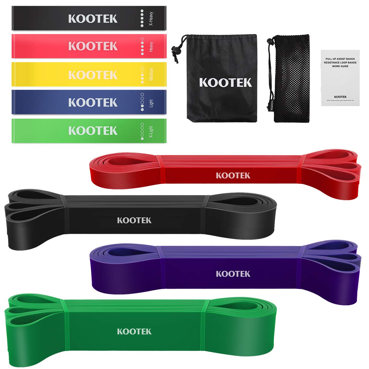 Kootek 11Pcs Resistance Bands Home Workout Set - 4 Pull Up Assist Bands with 5 Loop Exercise Band Heavy Duty Powerlifting Strength Training Fitness Equipment for Body Stretching with Guide Book