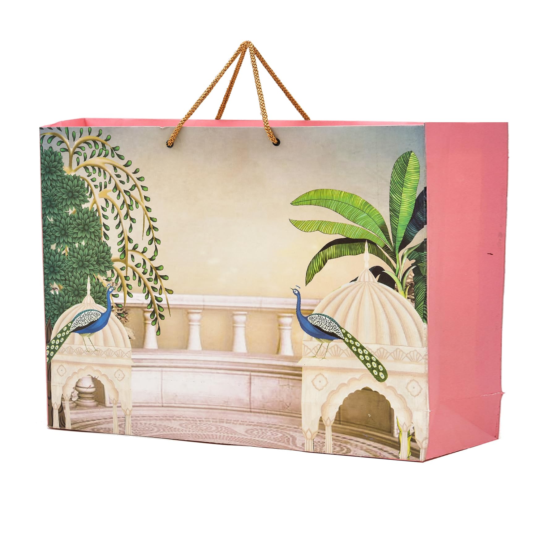 PPJ ® - WEDDING MAHAL PEACOCK PINK (10 Pcs.) (HAMPER SIZE) PAPER CARRY BAG, 13.5 Inch X 11 Inch X 9.5 Inch for DIWALI/WEDDING HAMPER/FUNCTION/BIRTHDAY/RETURN GIFTS/GIFT BAGS/GIFT COVERS (Pack of 10)