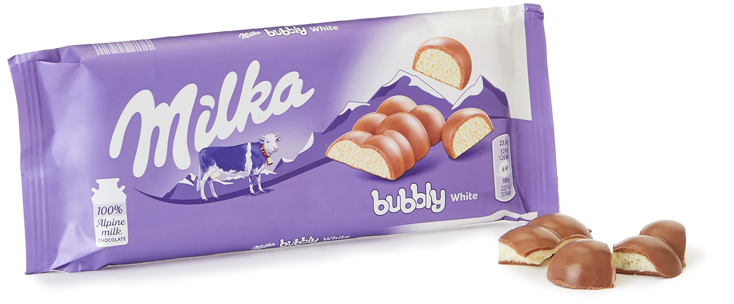 MilkaBubbly Chocolate Bar, White Chocolate Bubbly Texture with Milk Chocolate Coating, 95g