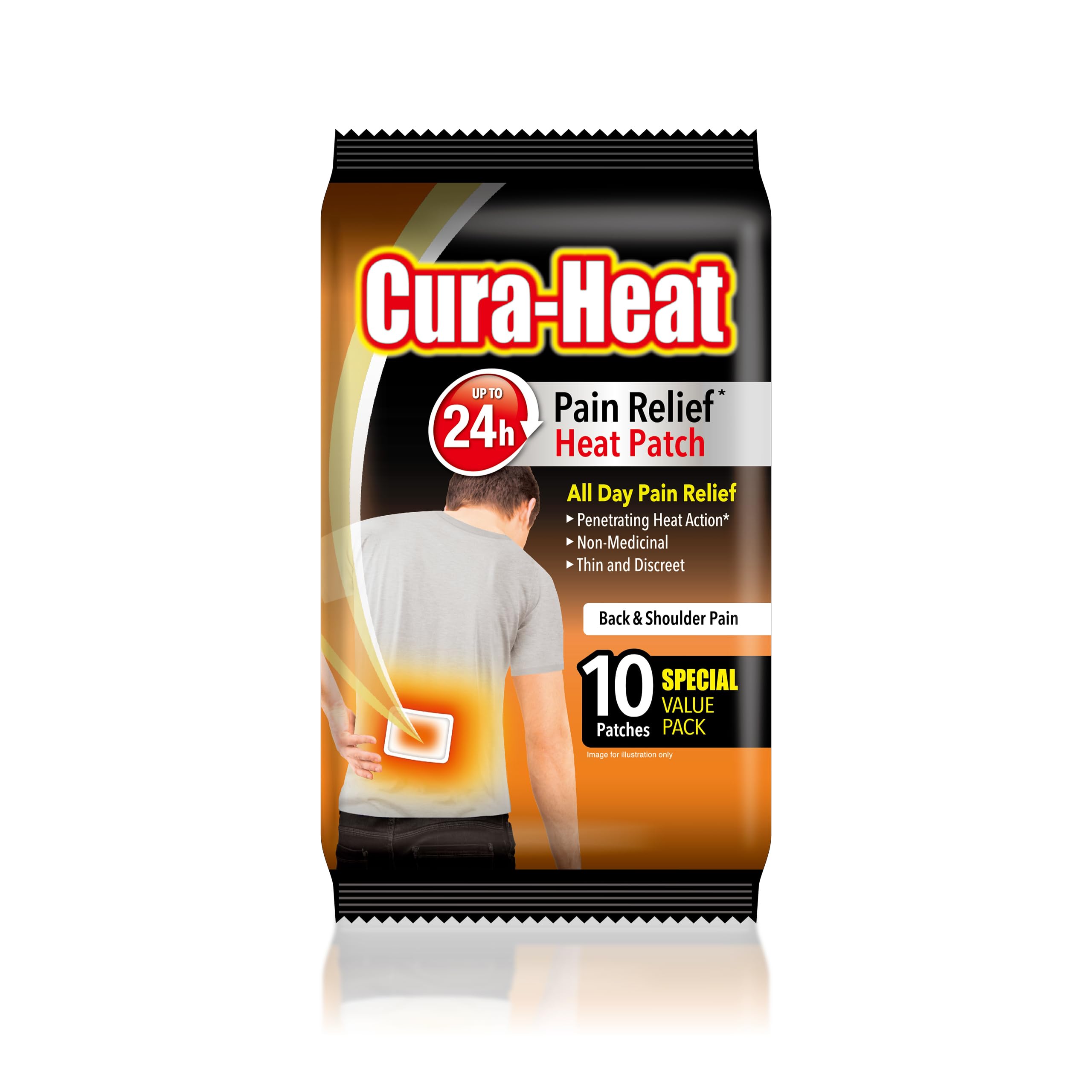 Cura-heatBack and Shoulder Pain Heat Patch | 10 Patches | Targeted Pain Relief | Pain Relief up to 24h | Penetrating Heat Action