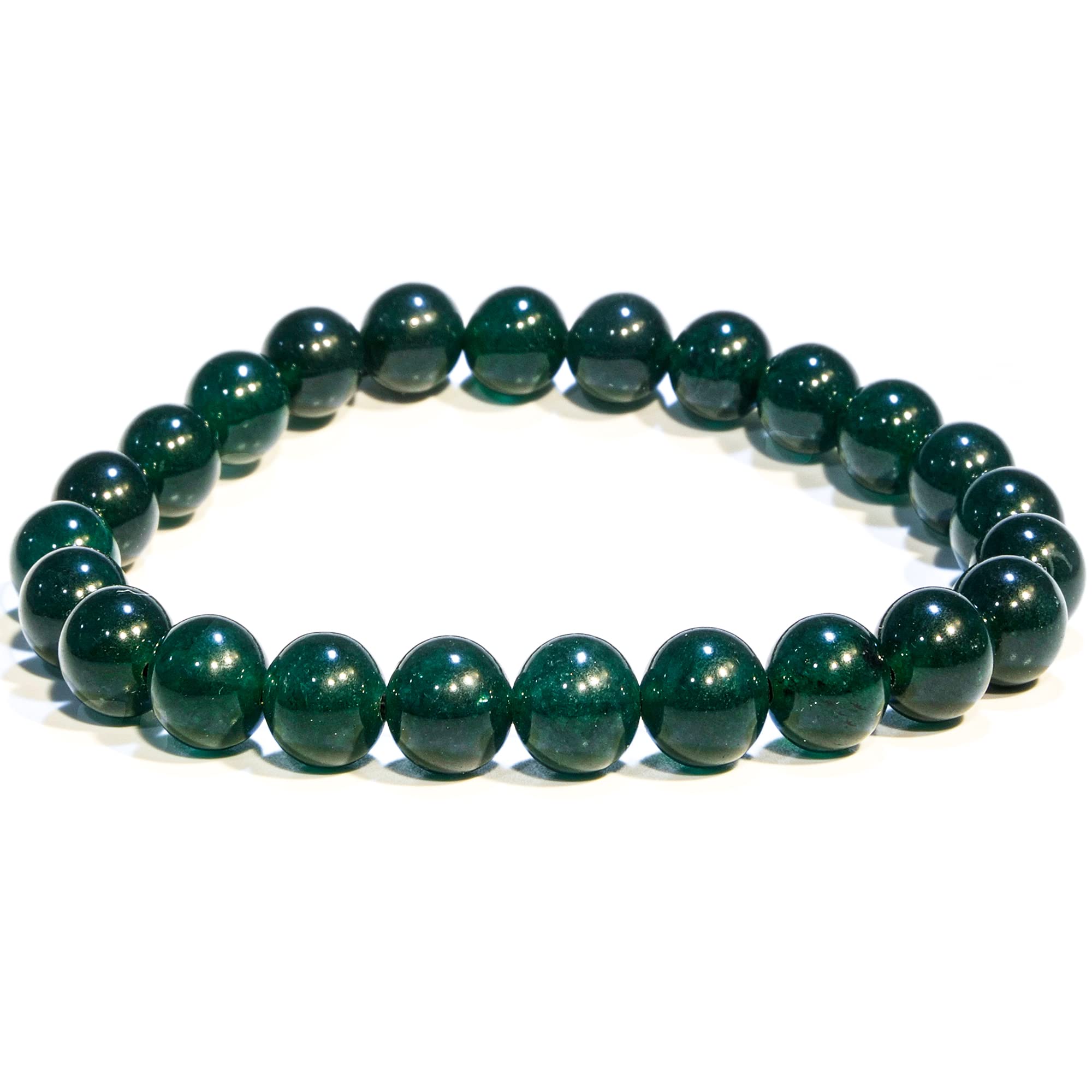 Natural Green Jade Bead Bracelet – Healing Crystal Bracelet for Women, Men, and Teens – 8mm Round Beaded Bracelets – Bring, Good Luck, Wealth, Prosperity – Unisex Stretch Gemstone Protection Bracelet