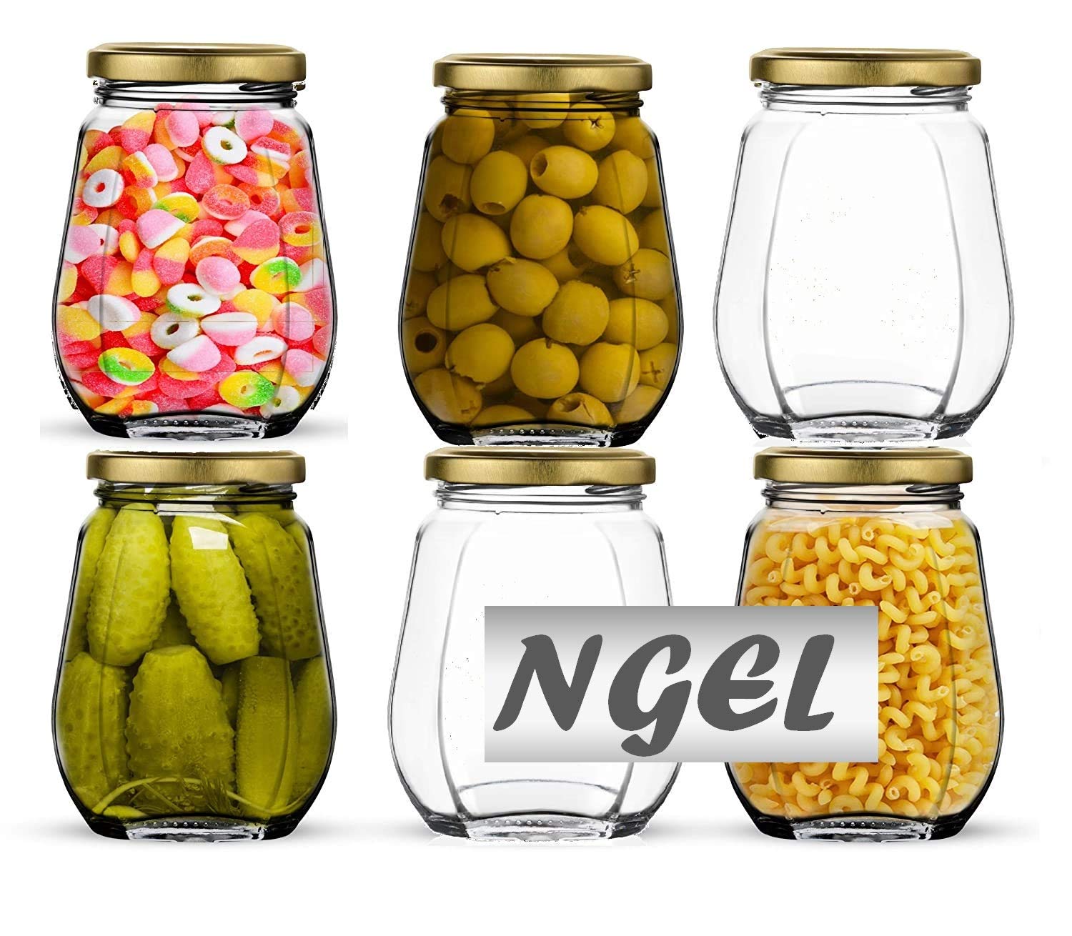 Ngel Crown Glass Jars and Containers For Kitchen With Rust Proof Air Tight Golden Lid 400 ML (6)