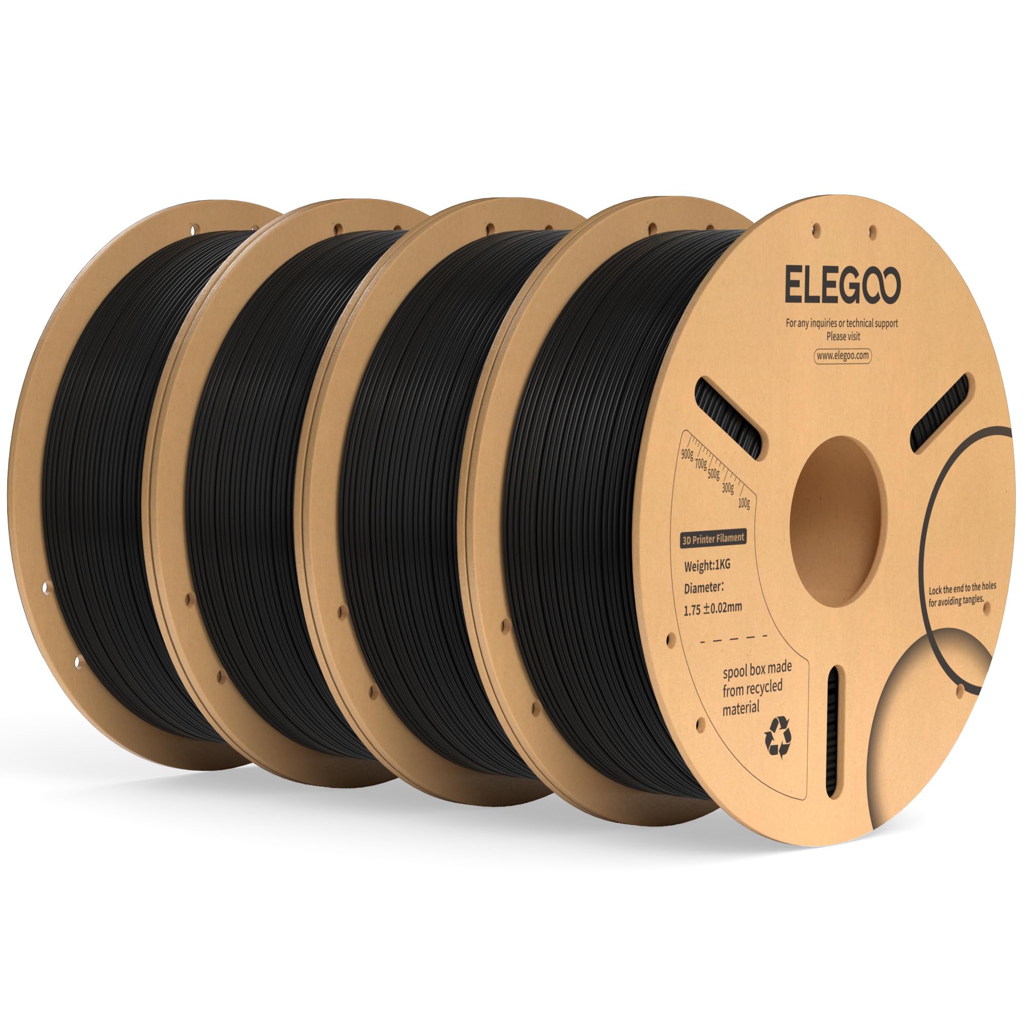 ELEGOO PLA+ Filament 1.75mm Black 4KG, PLA Plus Tougher and Stronger 3D Printer Filament, Dimensional Accuracy +/- 0.02mm, 4 Pack 1kg Cardboard Spool(2.2lbs) for Most FDM 3D Printers