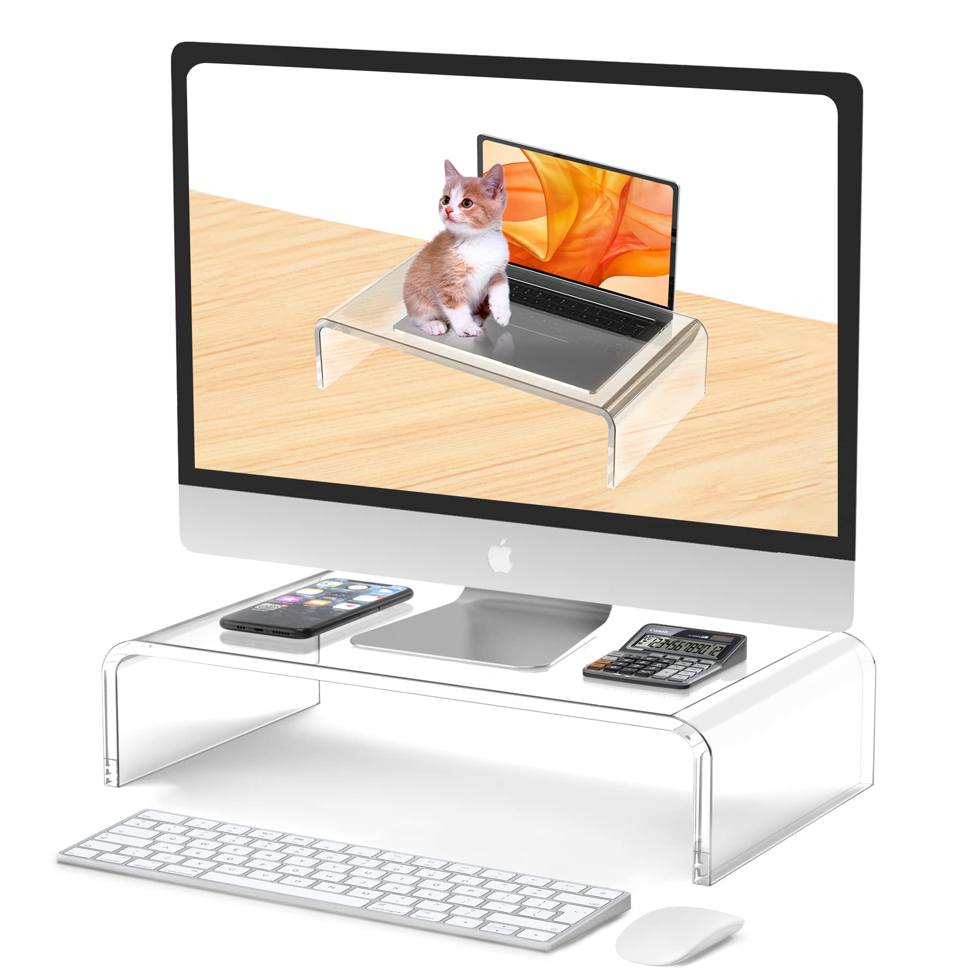 Acrylic Monitor Stand Acrylic Laptop Stand Riser Clear Monitor Stand White Monitor Stand Riser Computer Monitor Stand Riser White Desk Riser Acrylic Computer Stand Desk Accessories Desktop Organizer