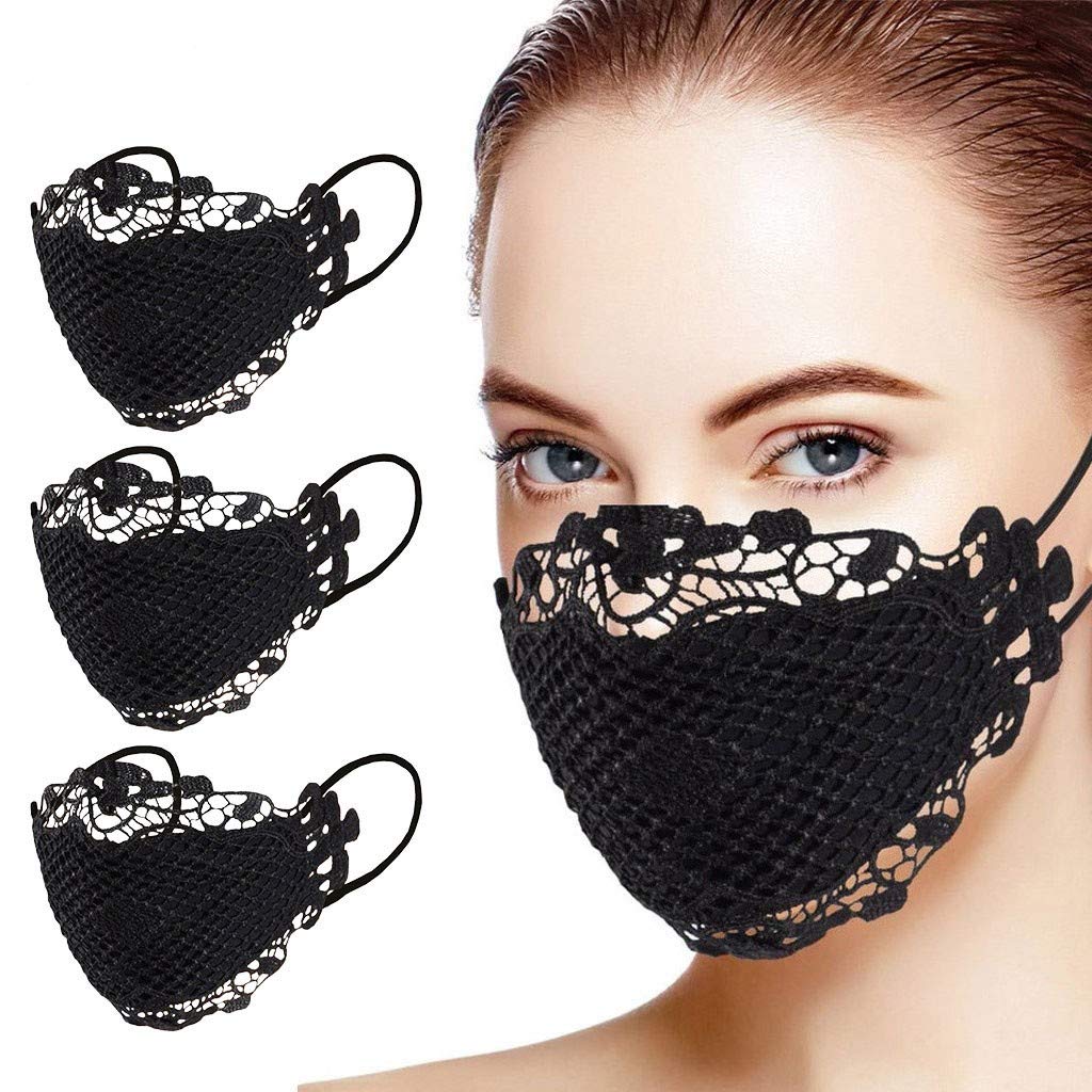 ATRISE Women 3PC Delicate Lace Applique Washable and Reusable Mouth Face Cover for dust Sun Wind Scarf Cycling