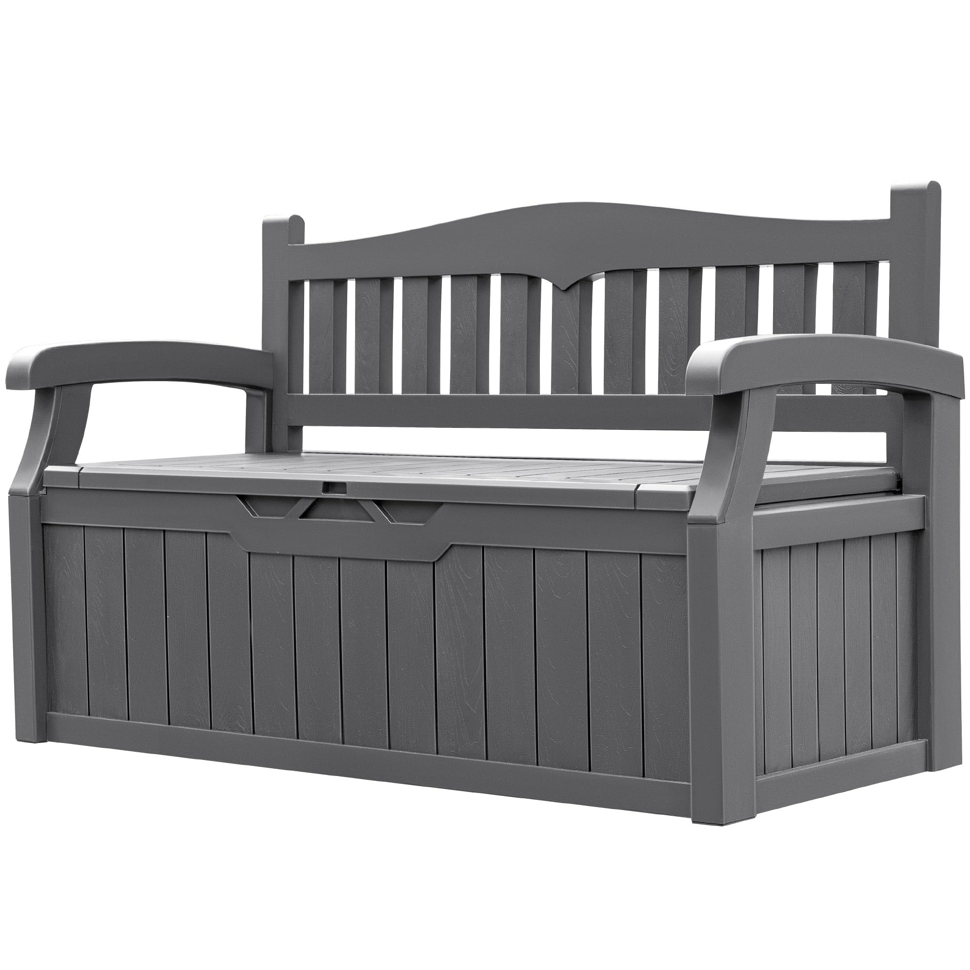 Greesum70 Gallon Outdoor Storage Bench, Resin Patio Furniture with Armrest,Waterproof and Durable, Perfect to Garden, Poolside and Lawn,Grey