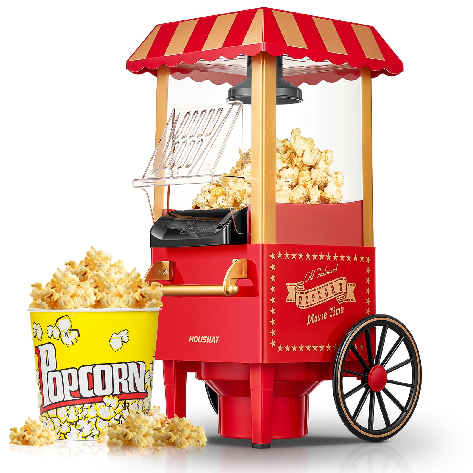 HOUSNATPopcorn Maker 1200W, Home Hot Air Popcorn Machine, Healthy & Fat-Free, Easy to Clean & Use, Best Theater Popcorn Popper for Movie Night,Parties, Kids Birthday Party Favorites, Red