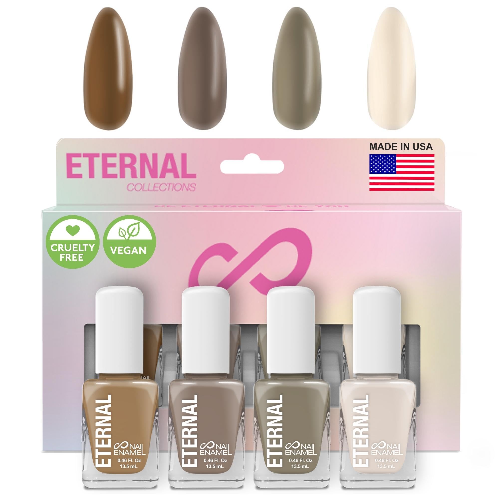 Eternal Brown Nail Polish Set for Women (BEACH WALK) - Beige Nail Polish Set for Girls - Long Lasting & Quick Dry Nail Polish Kit for Home DIY Manicure & Pedicure - Made in USA, 13.5mL (Set of 4)