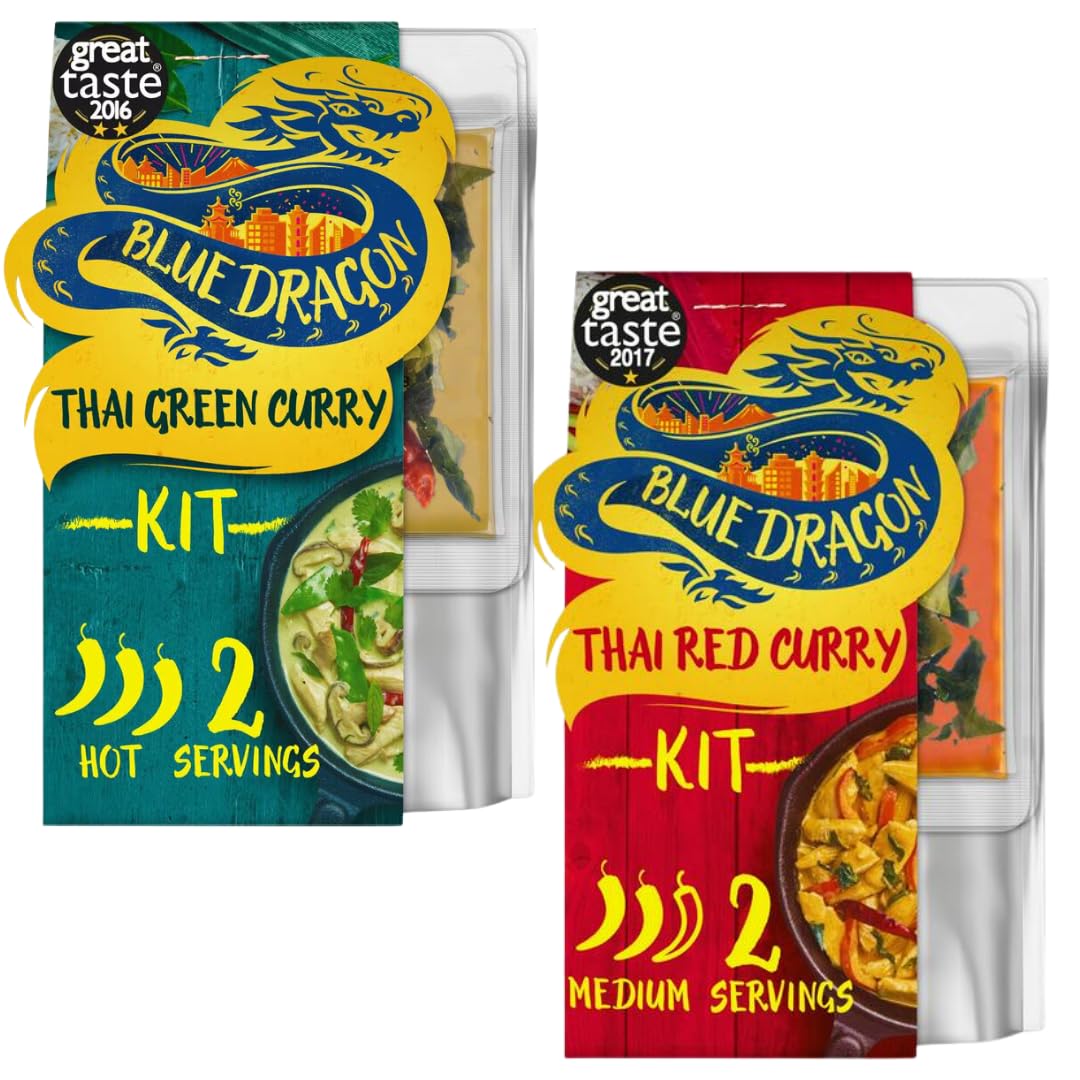 Curry Bundle With Blue Dragon Thai Green Curry Kit 253g and Thai Red Curry Kit 253g (2 Pack)