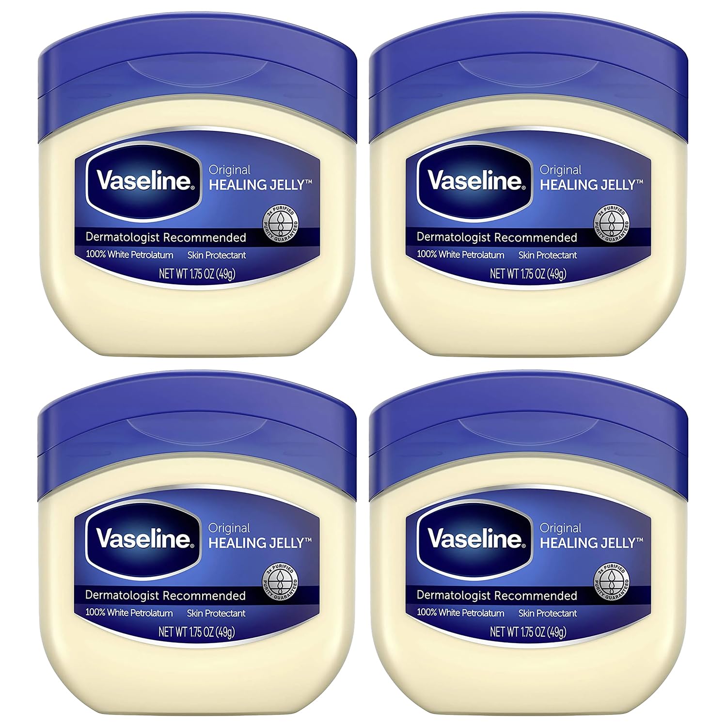 VaselinePetroleum Jelly 4-Pack – Dermatologist Recommended Skin Protectant, Healing Ointment for Beauty & Personal Care, 1.75 Oz Ea