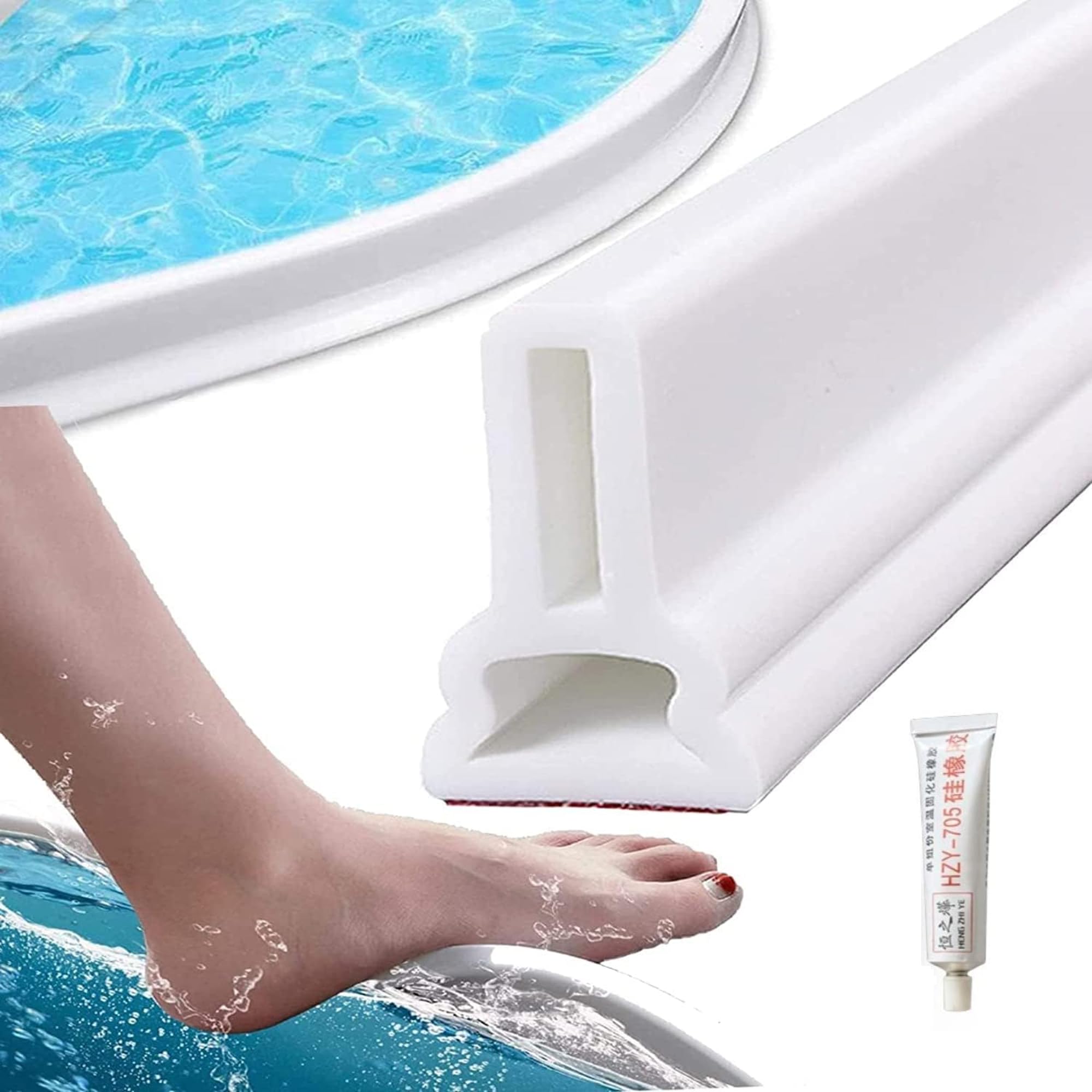 Litenyx1 Meter Water Stopper for Bathroom Kitchen Slab Corner Threshold Water Dam Barrier Silicone Strip for Shower Floor Tiles Water Stopper Tapes for Doors(White) 4.5cm Height