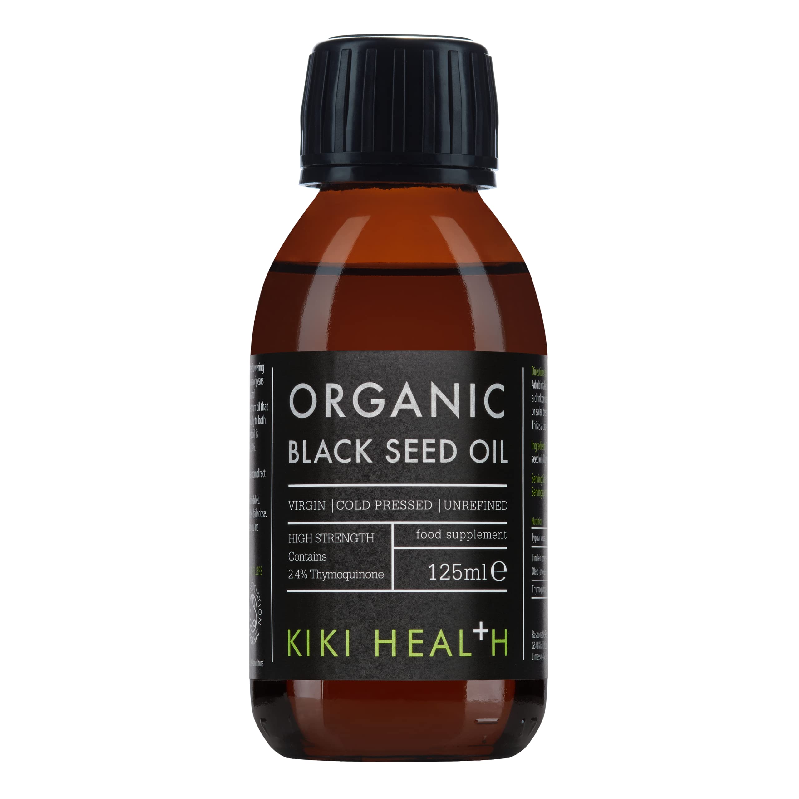 KIKI Health Organic Black Seed Oil | Cold Pressed | 2.4% Thymoquinone | Antioxidant for Immune Health, Brain Function, Joints, Digestion, Hair & Skin | Vegan, Gluten-Free, Non-GMO - 125ml