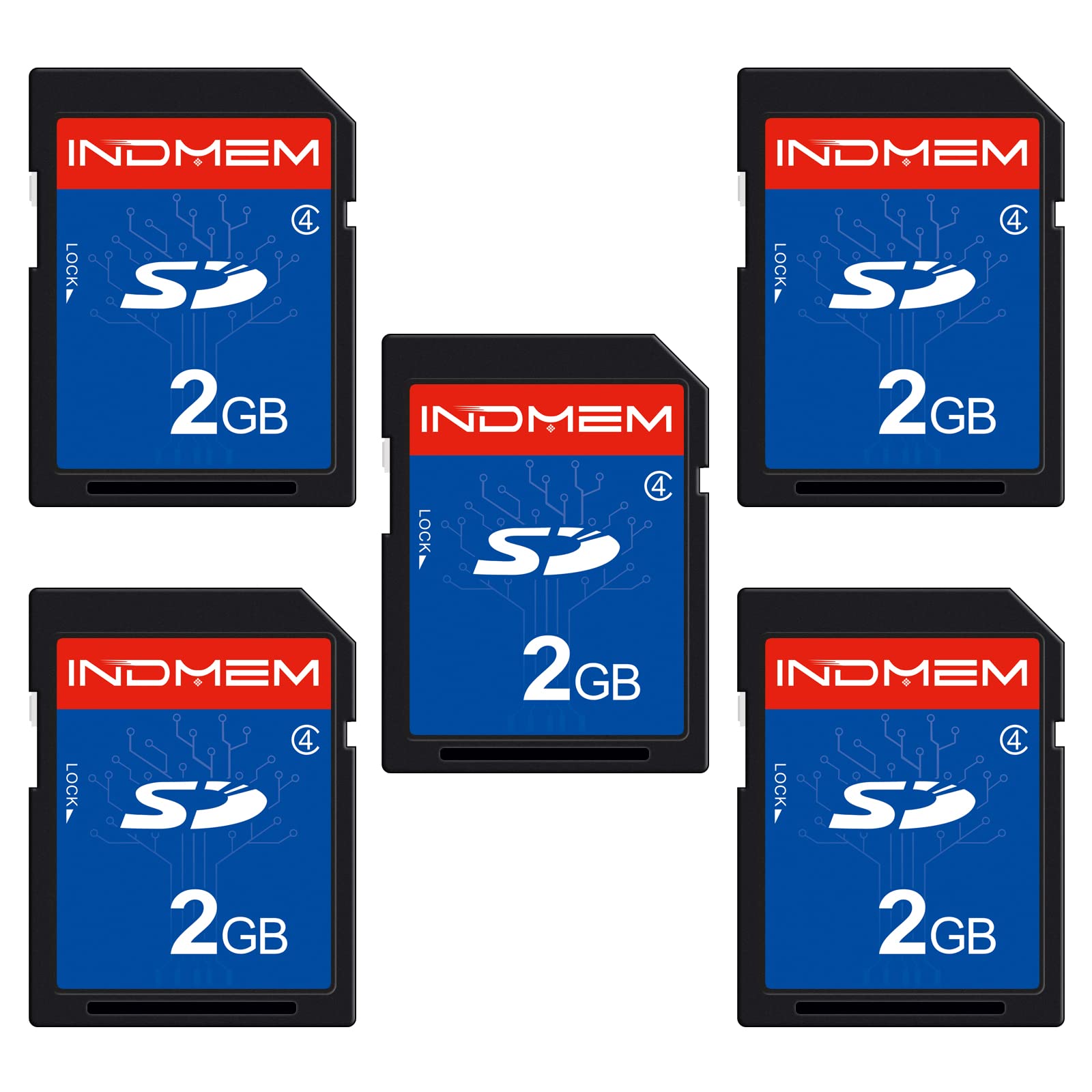 INDMEM SD Card 2GB 5 Packs Class 4 MLC Secure Digital Flash Memory Card Camera Card