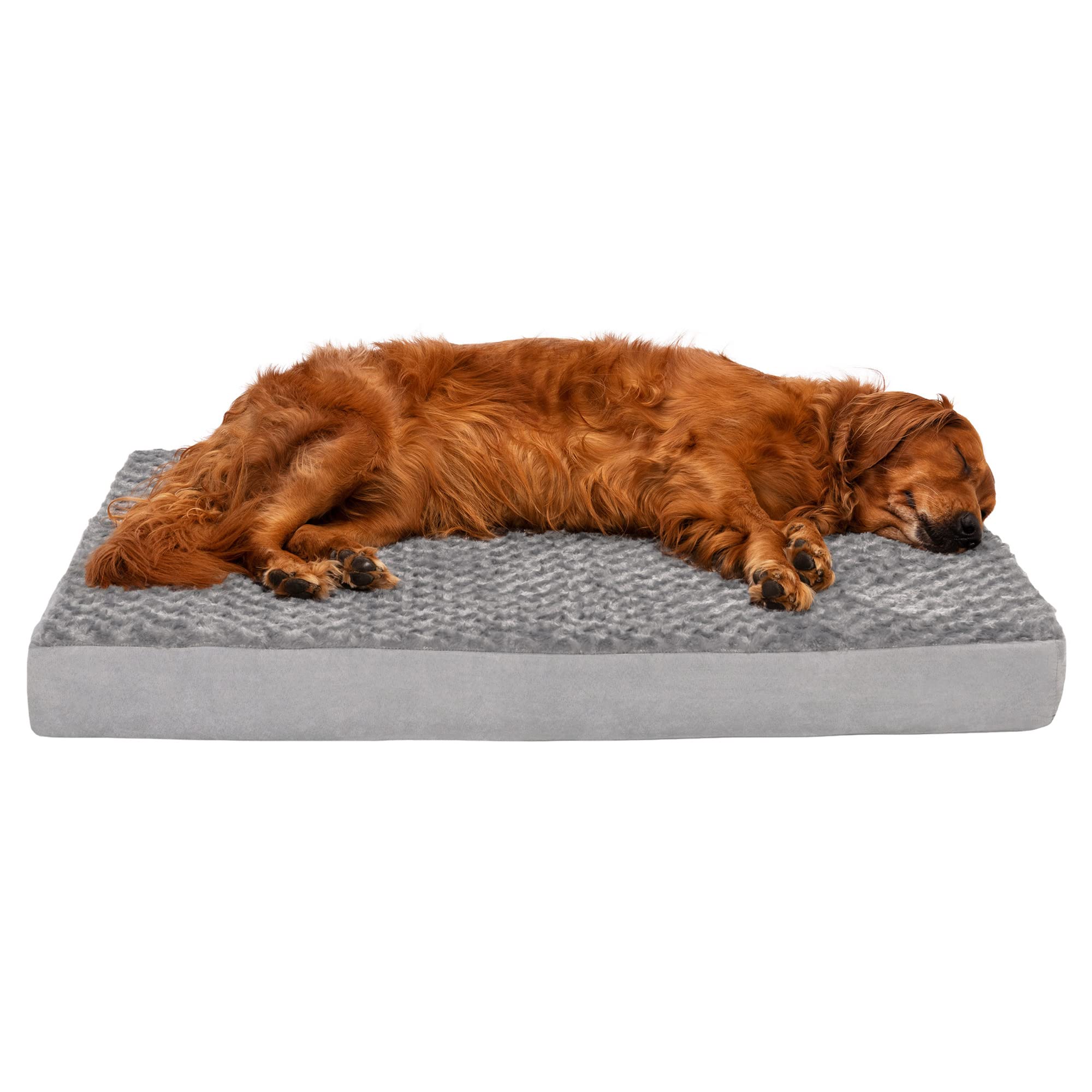 Furhaven Pet Bed For Dogs And Cats - Ultra Plush Curly Faux Fur And Suede Mattress Egg Crate Orthopedic Dog Bed, Removable Machine Washable Cover - Gray, Jumbo (X-Large)