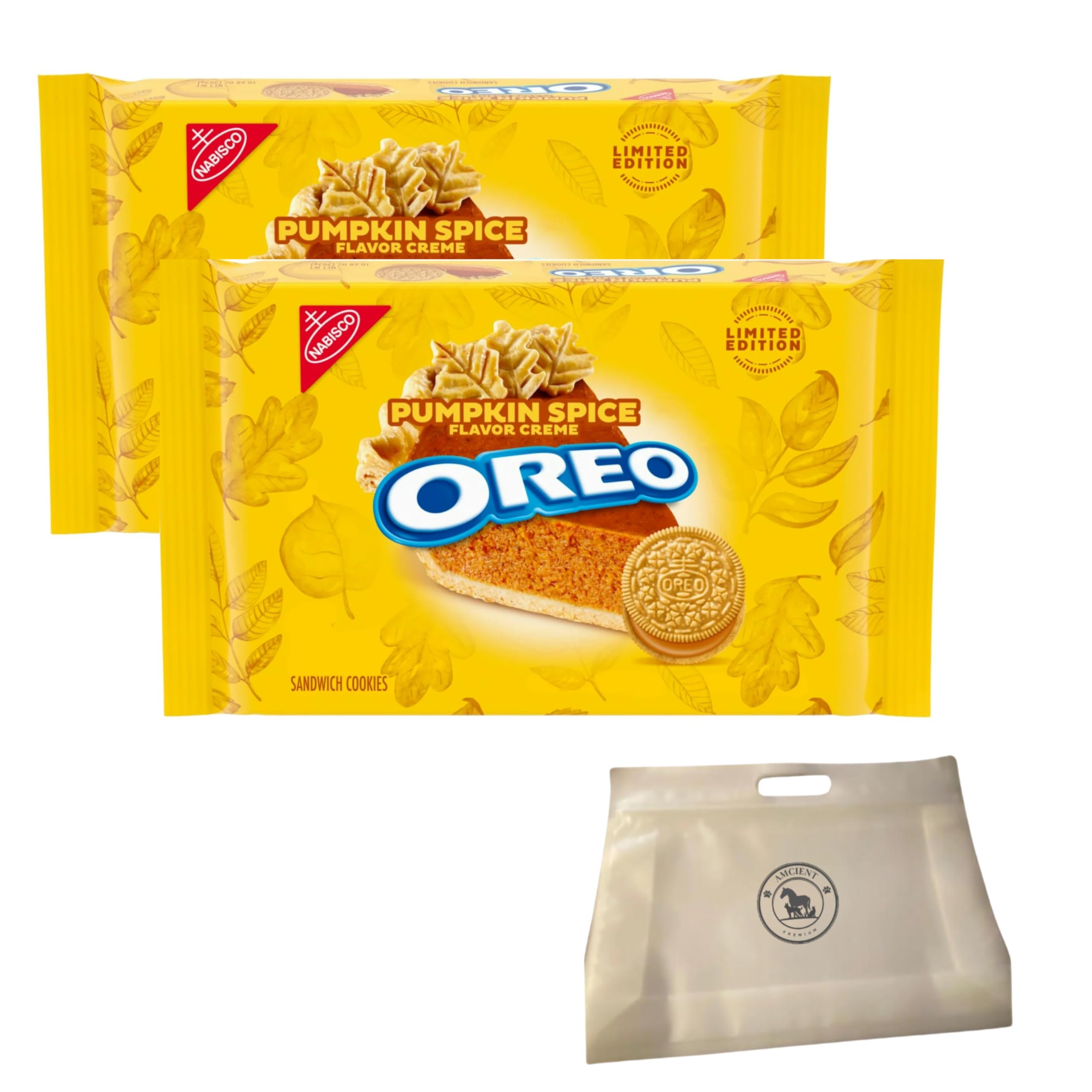 Pumpkin Spice Oreos Limited Edition, 10.68 Oz (2 pack) Bundle With Reusable Food Pouch By AMCIENT