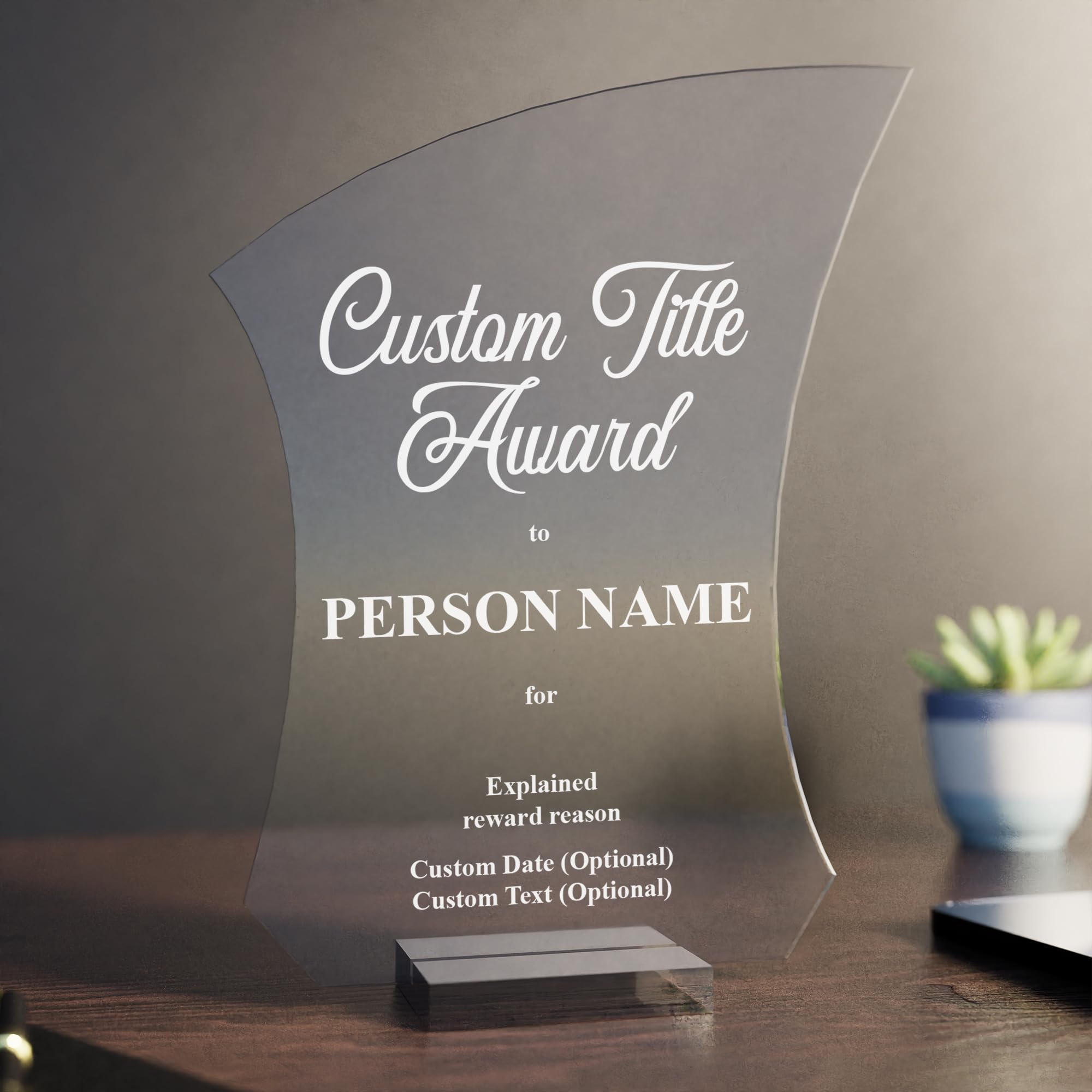 EGD Personalized Acrylic Trophy Award for Activities I Custom Trophy Plaque I Customizable Awards and Trophies I Customize Your Employee Appreciation Gifts (Wide 8" x 10" Height) (Award No Logo)