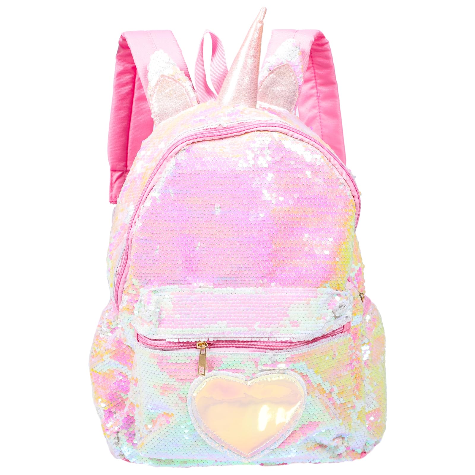 TENDYCOCO Unicorn Backpack Flip Sequin Bookbag with Hairball Glitter Daypack for Girls Teens