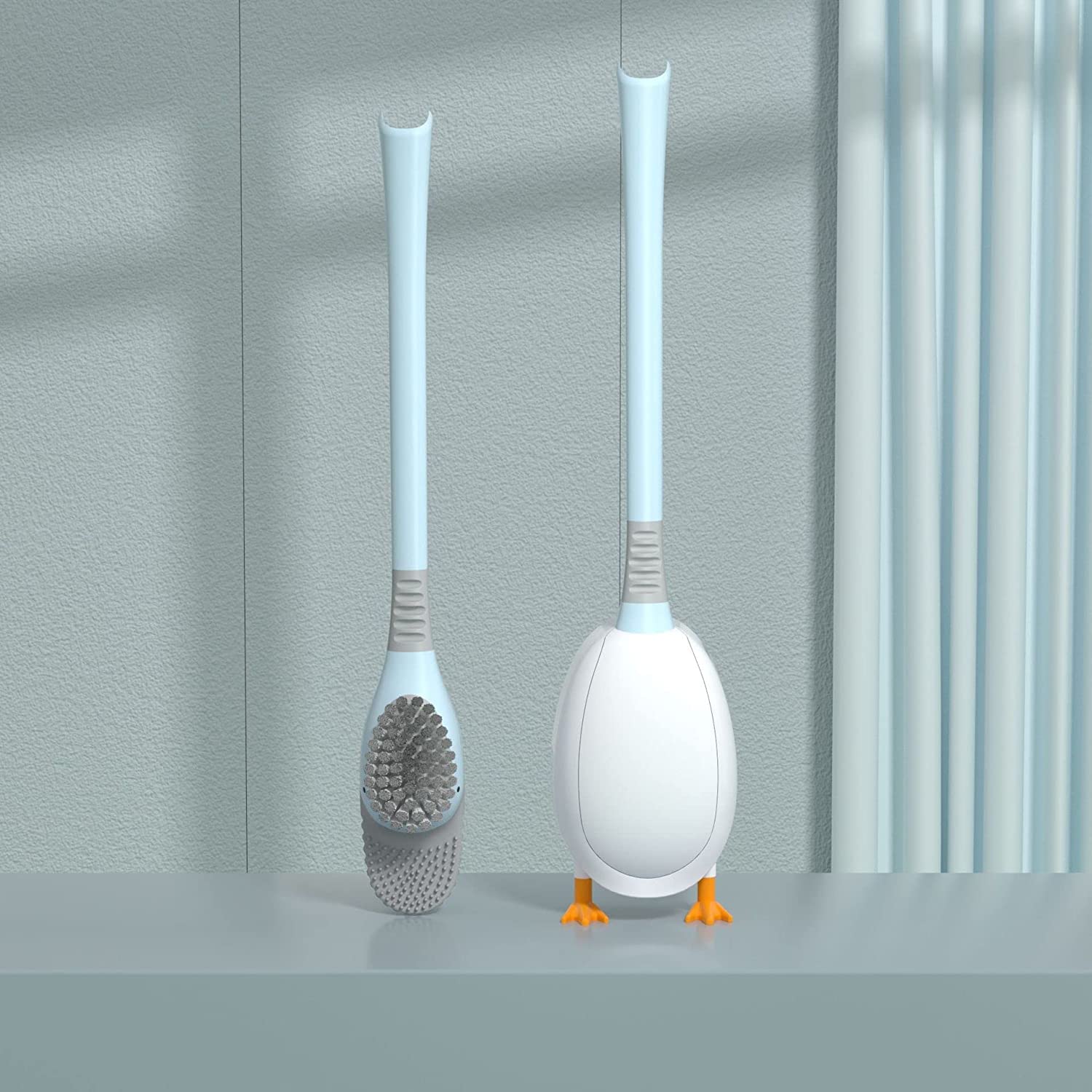 YAGZON Duck Toilet Brush, Flexible Silicone Toilet Brush and Holder, Wall Mounted Toilet Brush Holder, Duck Toilet Bowl Brush for Bathroom Toilet Cleaning