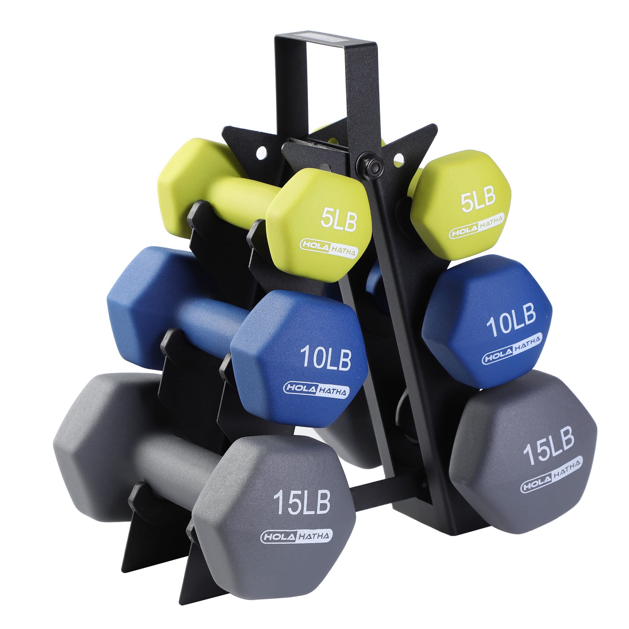 HolaHatha Neoprene Dumbbell Free Hand Weight Set with Storage Rack, Ideal for Home Gym Exercises to Gain Tone and Definition