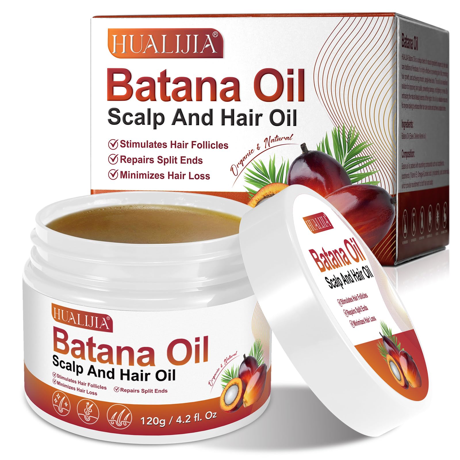 Raw Batana Oil for Hair Growth and Repair, Pure & Organic Batana Oil from Honduras Stimulate Hair Growth, Prevent Hair Loss and Enhances Hair Thicknes, 120g