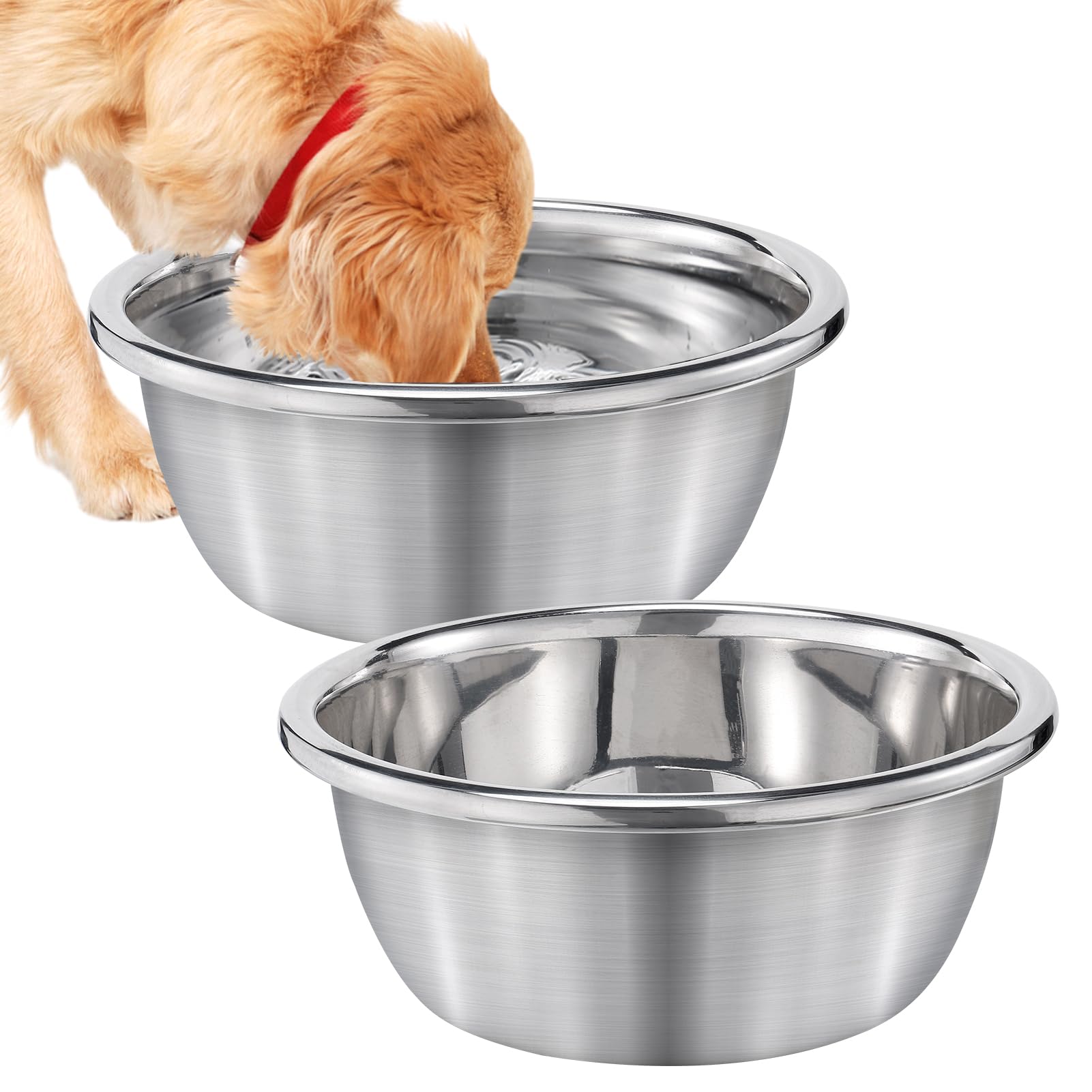 MEWTOGO2Pcs 1.3 Gallons Large Dog Bowls - Food Grade Stainless Steel Metal Water Bowls, Large Capacity & Easy to Clean Food Bowls for Large, X-Large Dogs Indoor Outdoor