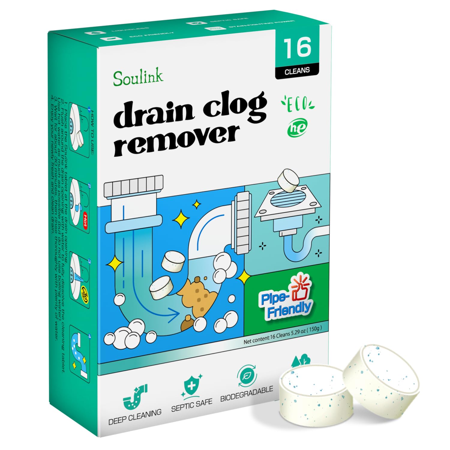 SoulinkDrain Clog Remover - 16 Pack Drain Cleaner Clog Remover, Powerful Sink Drain Cleaner for Clogged Drain