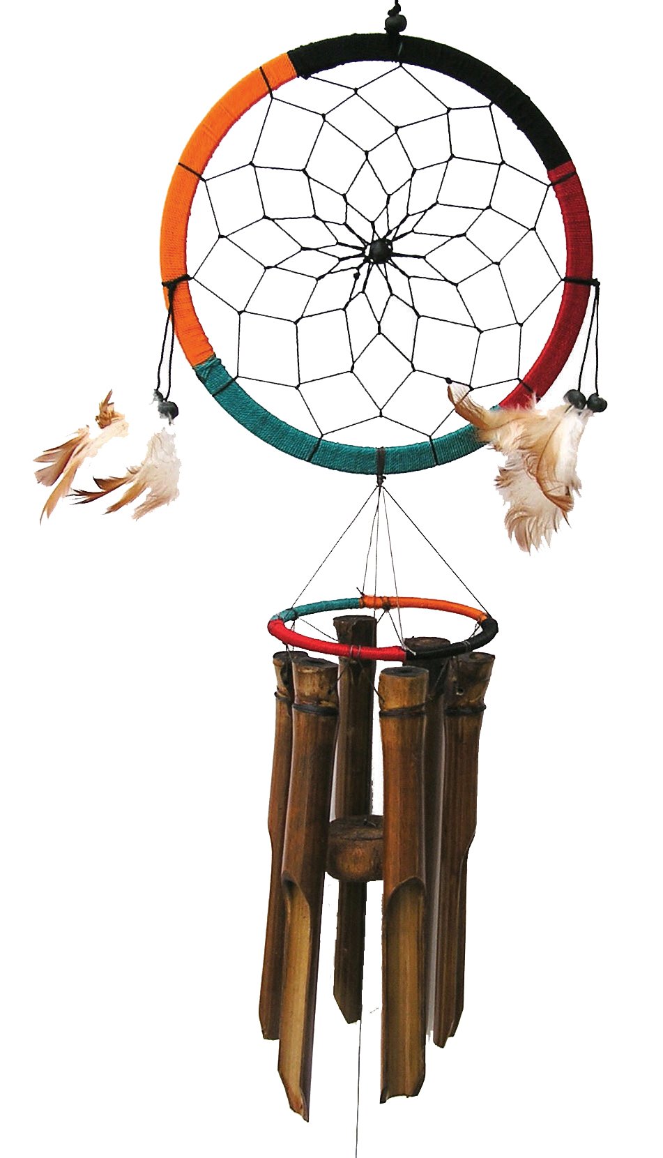 CohassetGifts 155 Cohasset Dream Catcher Bamboo Wind Chime, Multi Colored Rope Ring