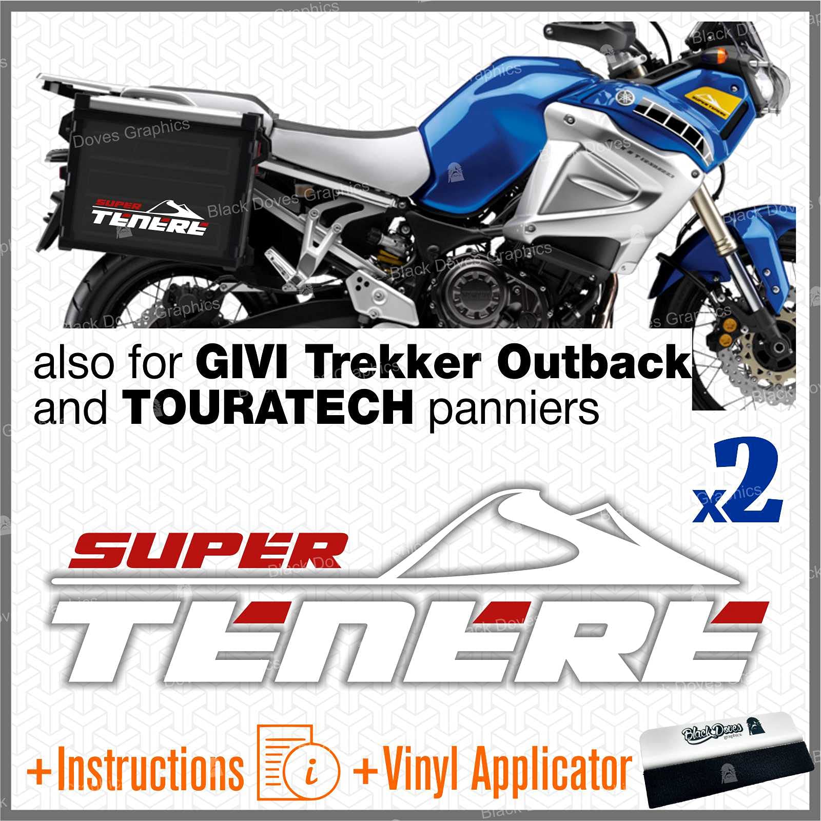 Black Doves 2pcs Stickers compatible with Side Cases for XT 1200 Z Super Tenere for original CASES and TOURATECH ALLU and GIVI TREKKER OUTBACK (white-red)