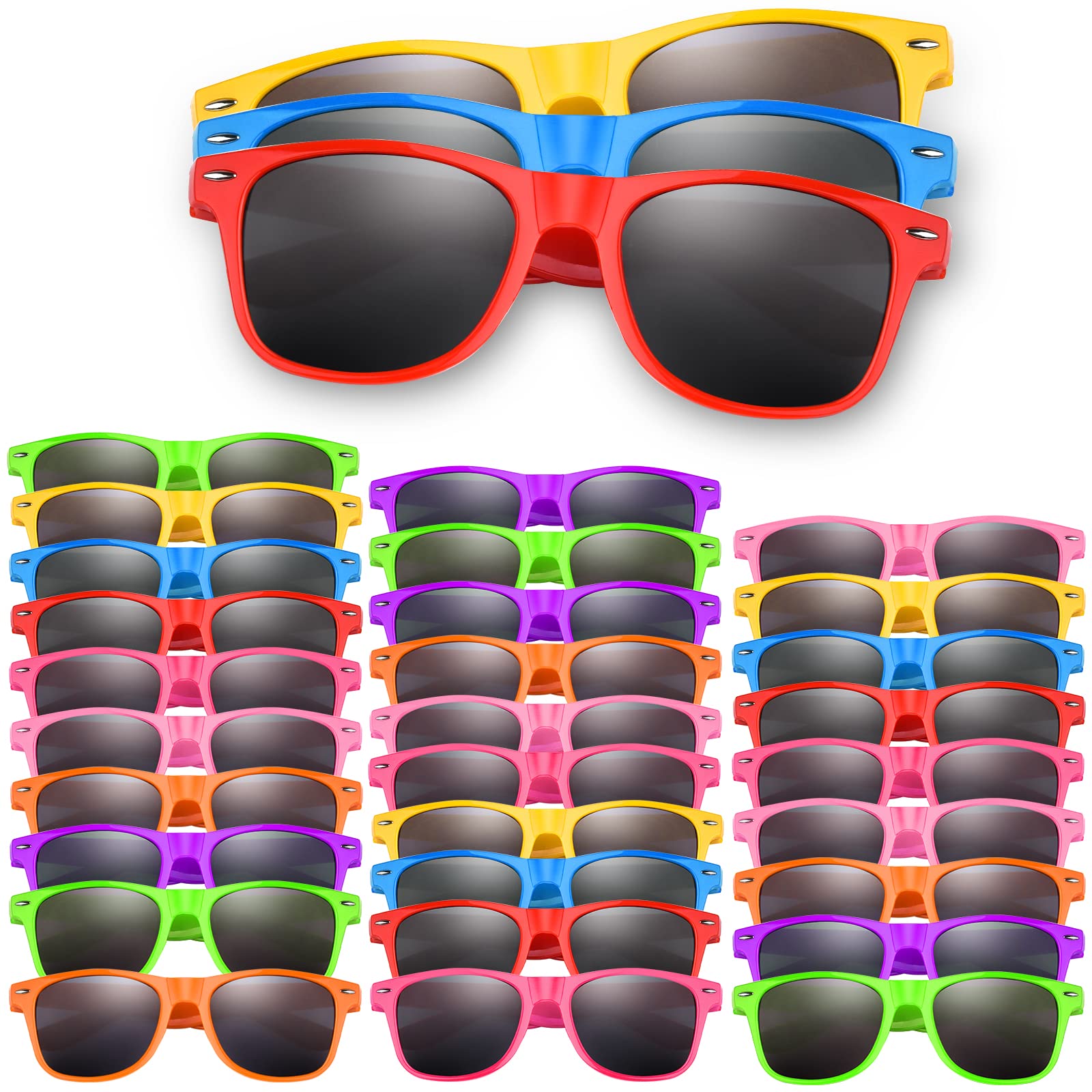 ASTARON 32 Pieces Sunglasses Bulk Neon Party Favors Goody Bag Fillers for Beach Wedding Party Pool Party Supplies, 8 Different Colors