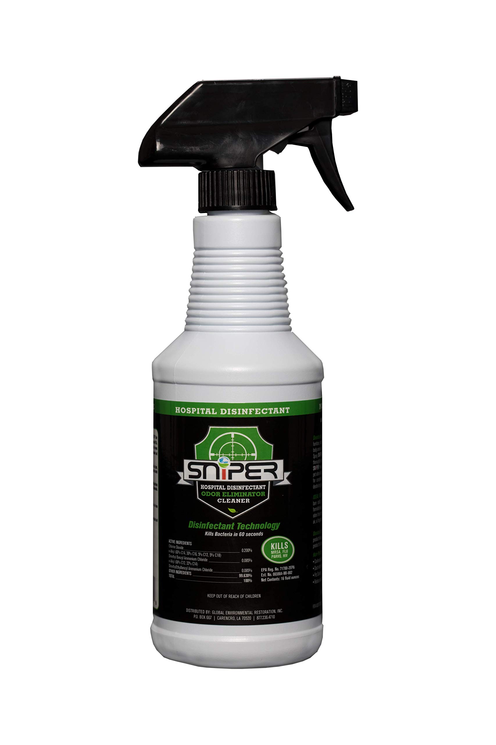 SNiPER Hospital Disinfectant, Odor Eliminator & All-Purpose Cleaner, 16 Ounce Spray