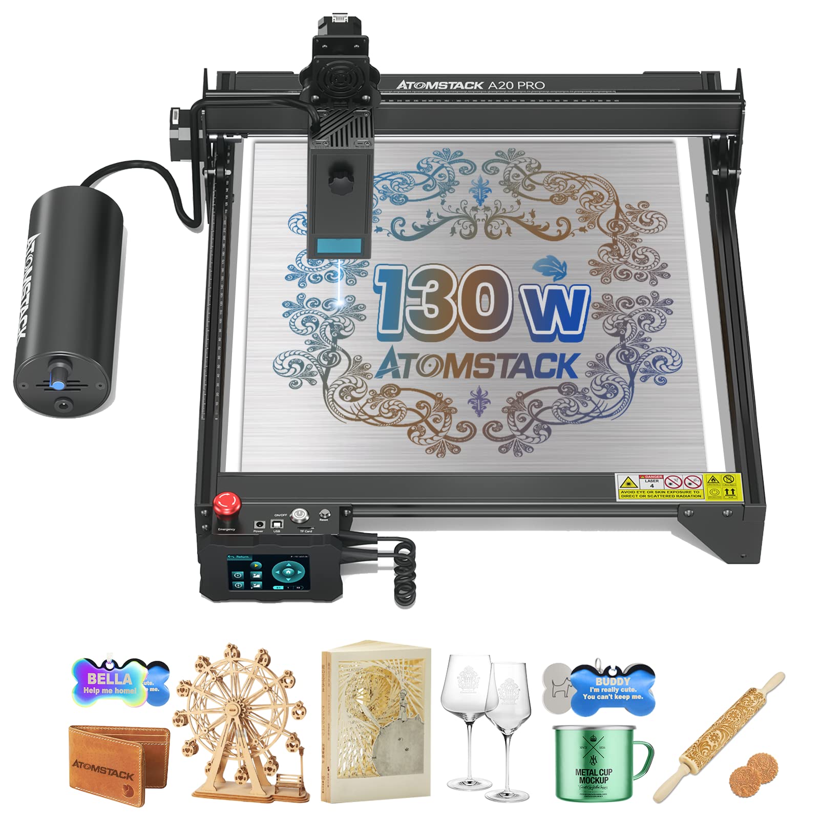 ATOMSTACK A20 Pro Laser Engraver Cutter, 130w High Energy CNC Laser Engraving Machine, 20w Laser Cutter and Engraver Machine with Air Assist, Support APP, DIY Laser Engraver for Wood/Metal/Glass