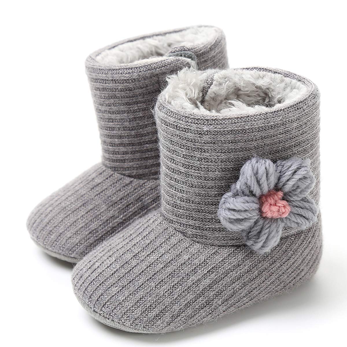 LIVEBOX Newborn Baby Cotton Knit Booties,Premium Soft Sole Flower Anti-Slip Warm Winter Infant Prewalker Toddler Snow Boots Crib Shoes for Girls Boys