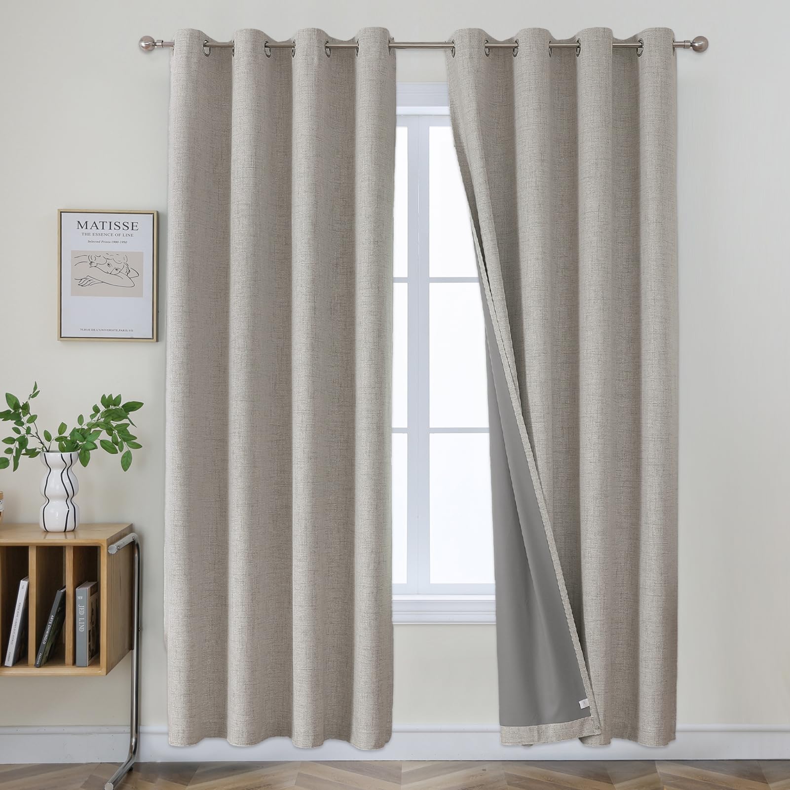 Joydeco Blackout Curtains 63 Inches Long, Curtains 63 Inch Length Textured Thermal Grommets Curtains, Room Darkening Curtains 63 Inches Long for Living Room Bedroom, (42x63 inch, Greyish White)