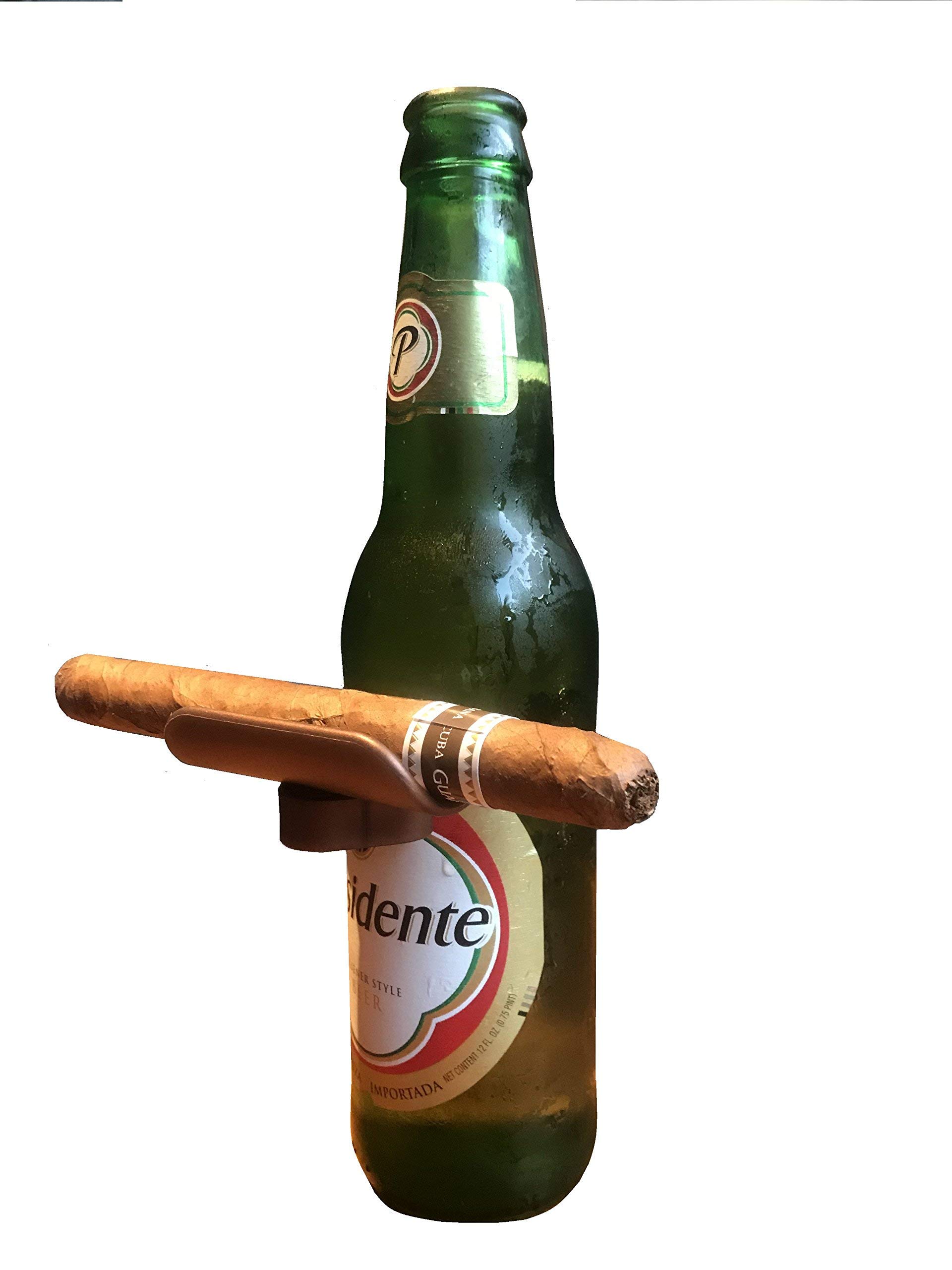 Cigar Holder. Bronze. The Clip On Cigar Accessory Snaps to Almost Any Bottle, Can or Glass to Keep Your Cigar in Place