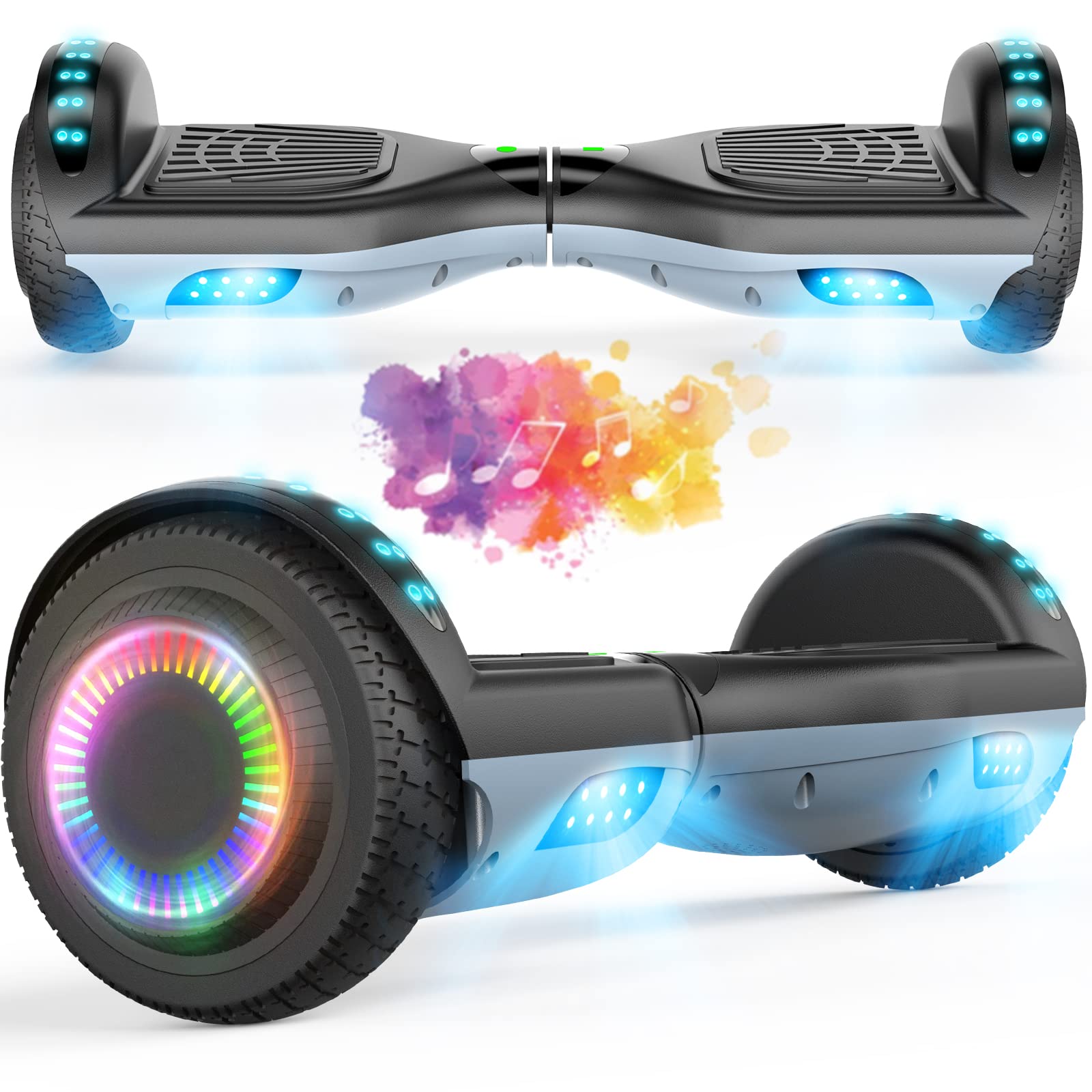 Hoverboard,6.5" Two-Wheel Self-Balancing Hover Board with Fashion LED Lights for Kids and Adults（Black gray）