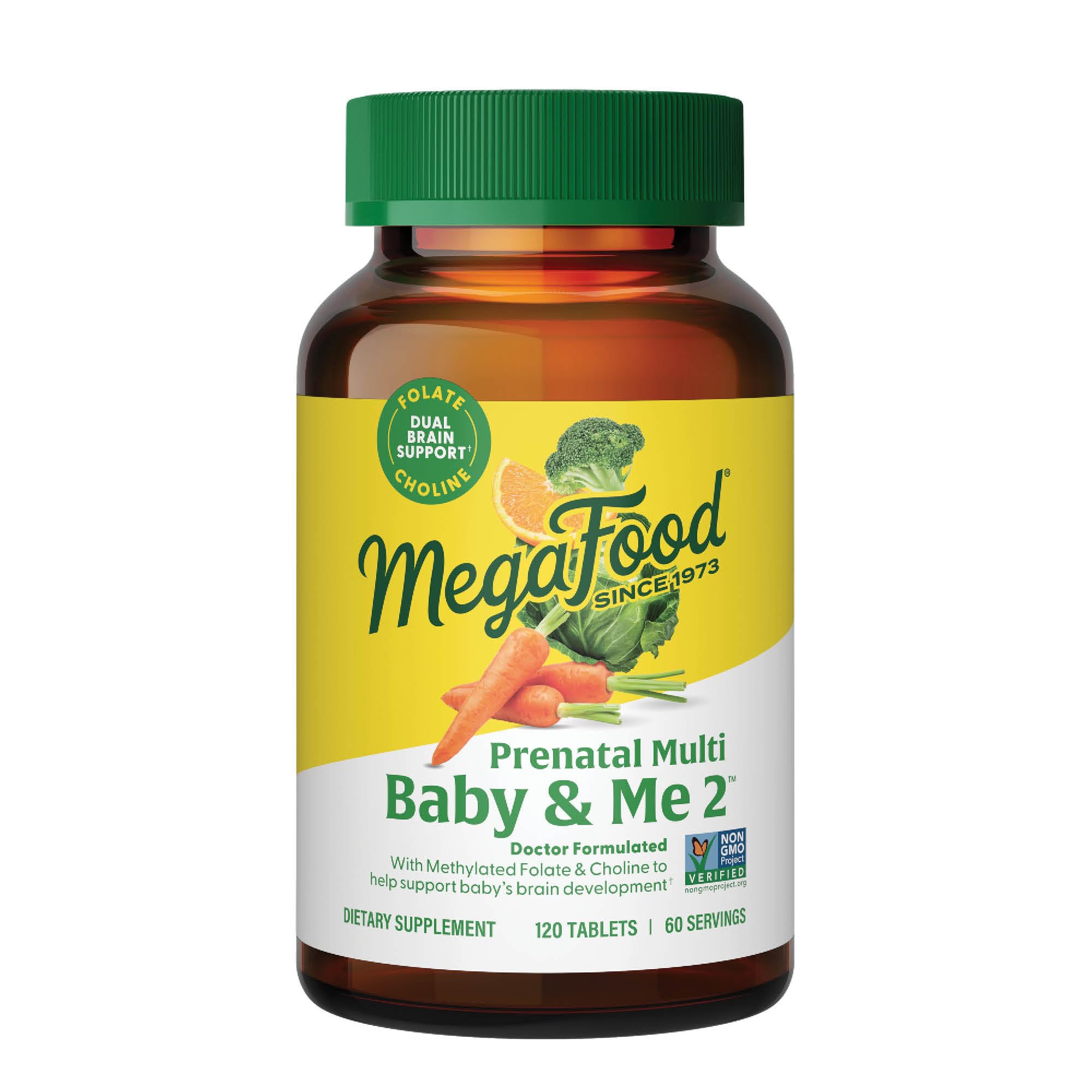 MegaFood Baby & Me 2 Prenatal Vitamin and Minerals - Vitamins for Women - with Folate (Folic Acid Natural Form), Choline, Iron, Iodine, and Vitamin C, Vitamin D and more - 120 Tabs (60 Servings)