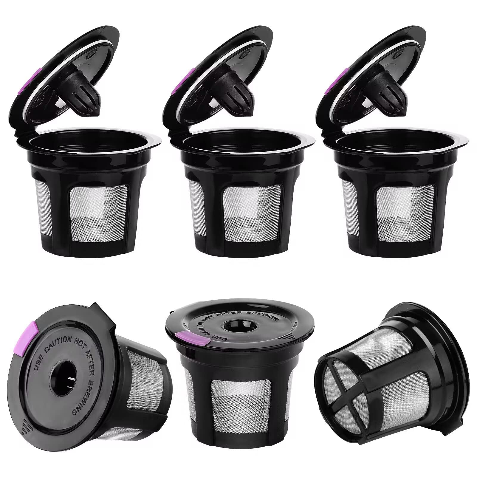 Reusable K Cups, 6 Pack K Cup Reusable Coffee Pods with BPA Free Plastic, Refillable K Cup Coffe Pods with 304 Mess