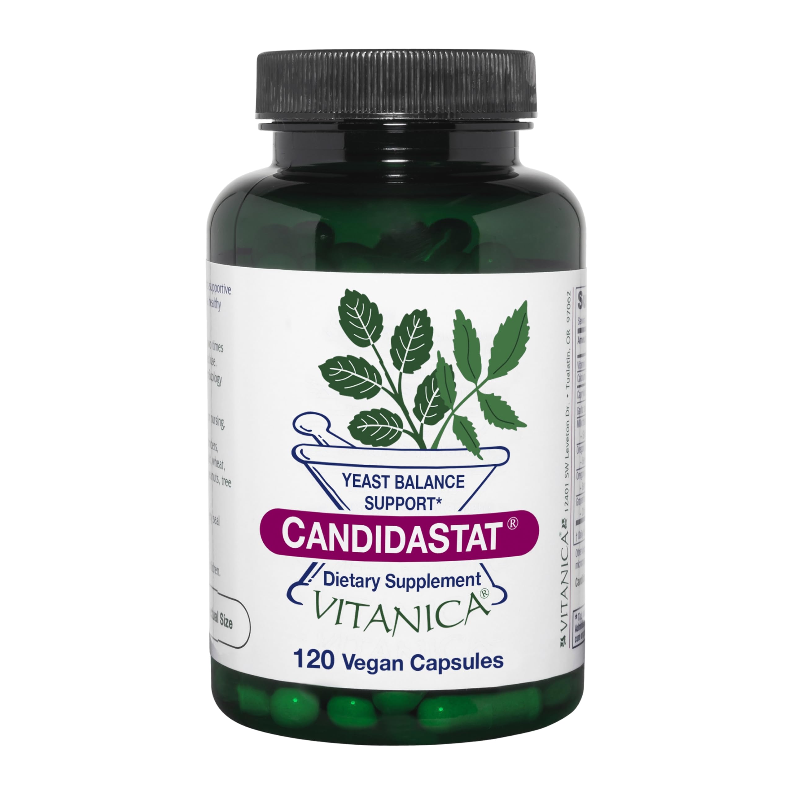 Vitanica Candidastat, Yeast Balance Supplement and Support, Vegan, 120 Capsules