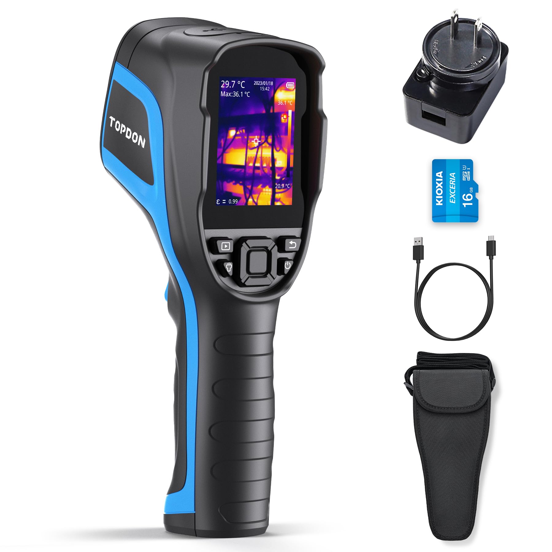 TOPDON TC004 Thermal Imaging Camera, 320 x 240 TISR Resolution, 256 x 192 IR High Resolution, 12-Hour Battery Life Handheld Infrared Camera with PC Analysis and Video Recording Supported, 16GB SD Card