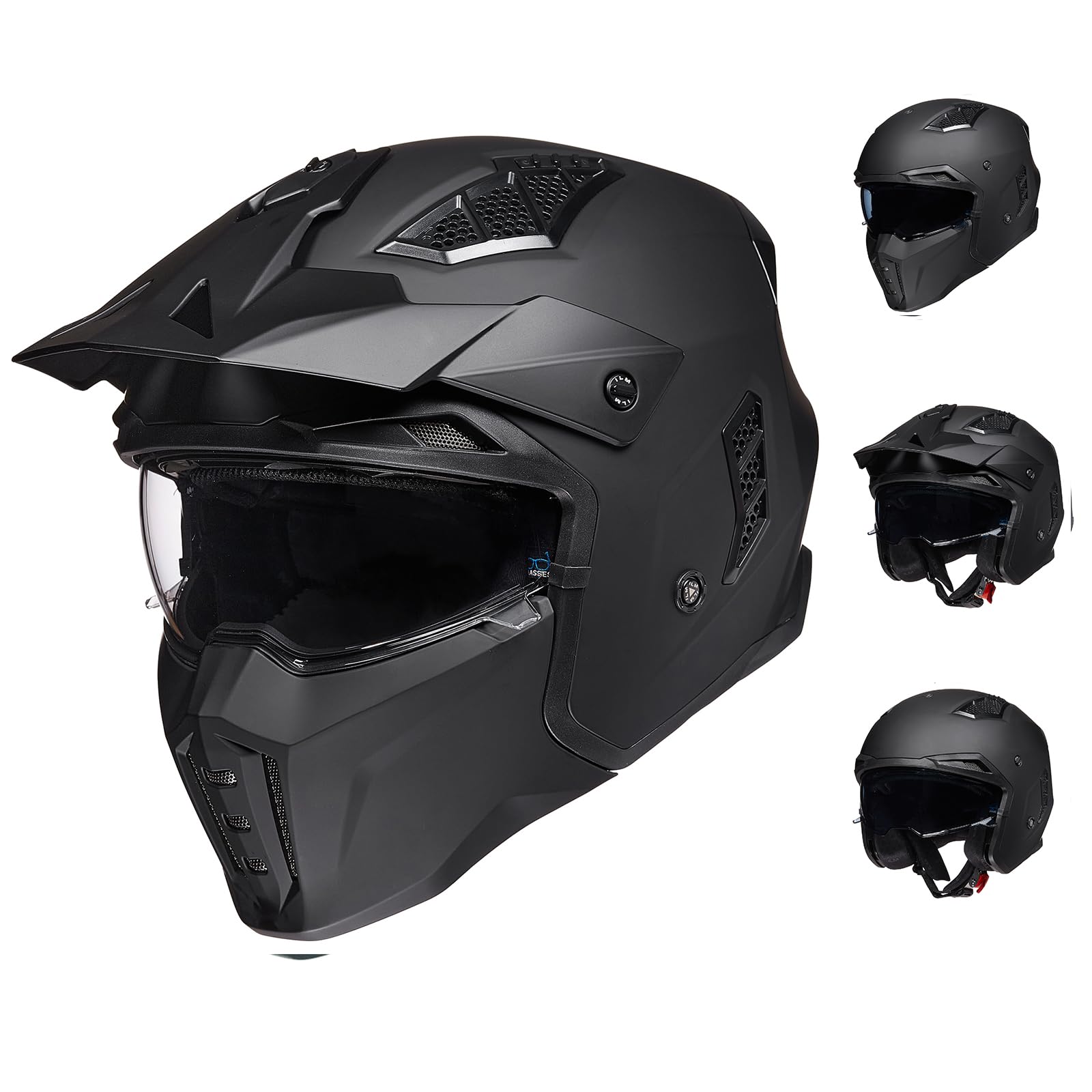 ILM Motocross Helmets Motorcycle 3/4 Half Helmet Open-Face for Men and Women Vintage Retro with Visor for Moped ATV Cruiser Scooter ECE Model Z302,Matte Black, L